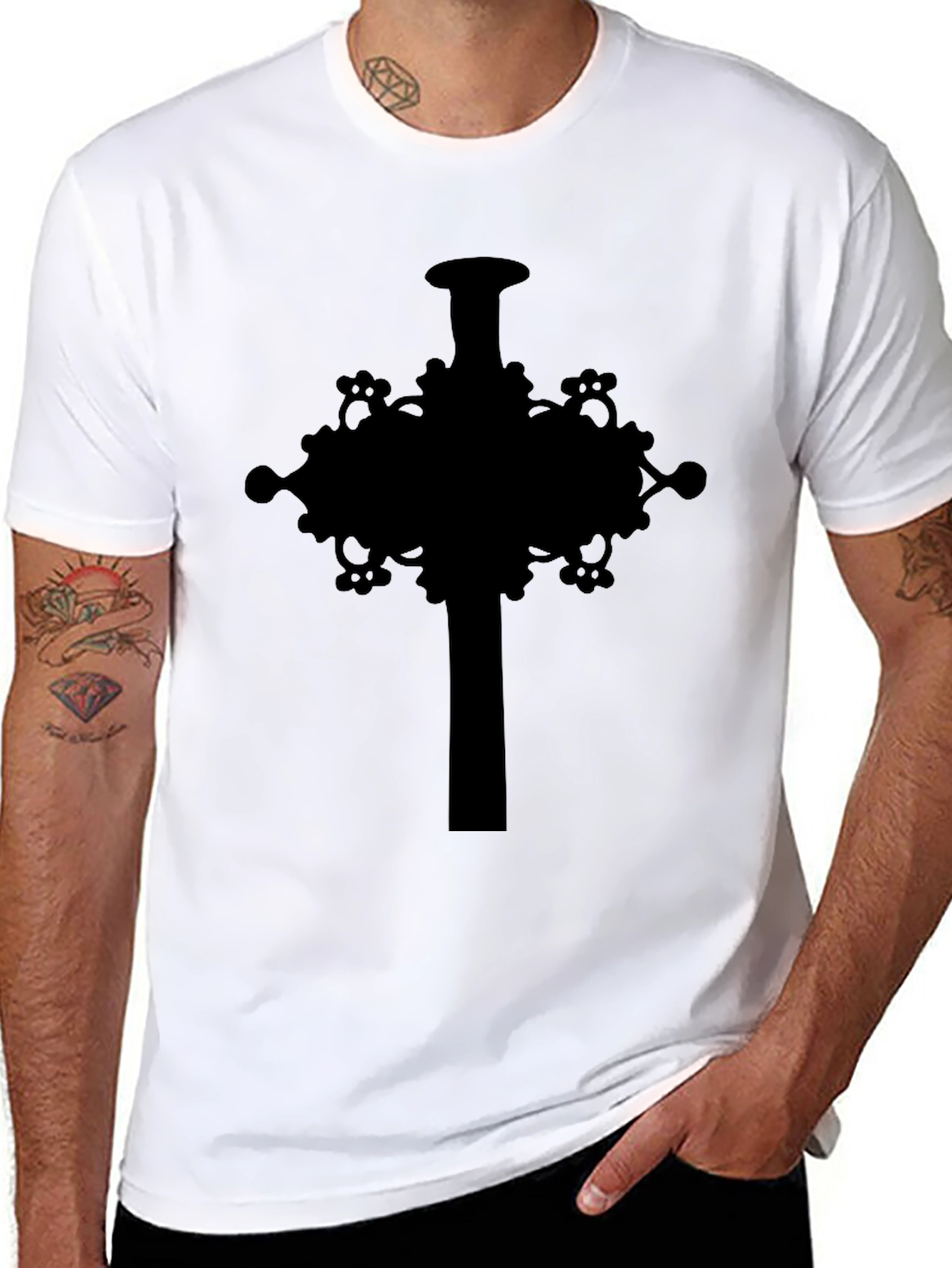 Ornate Cross Graphic Tee - Mens Black T-Shirt