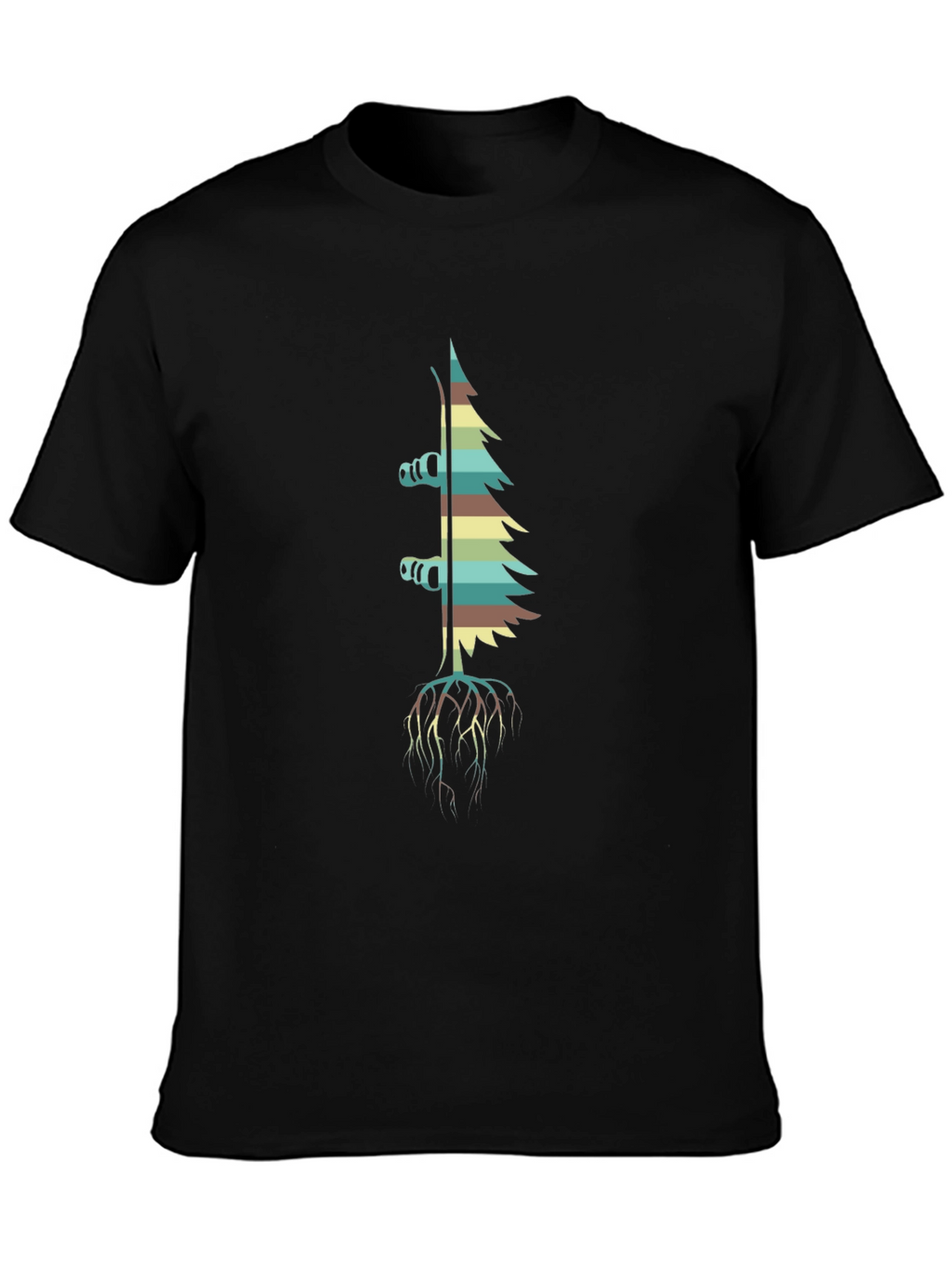 Retro Ski Tree Black T-Shirt