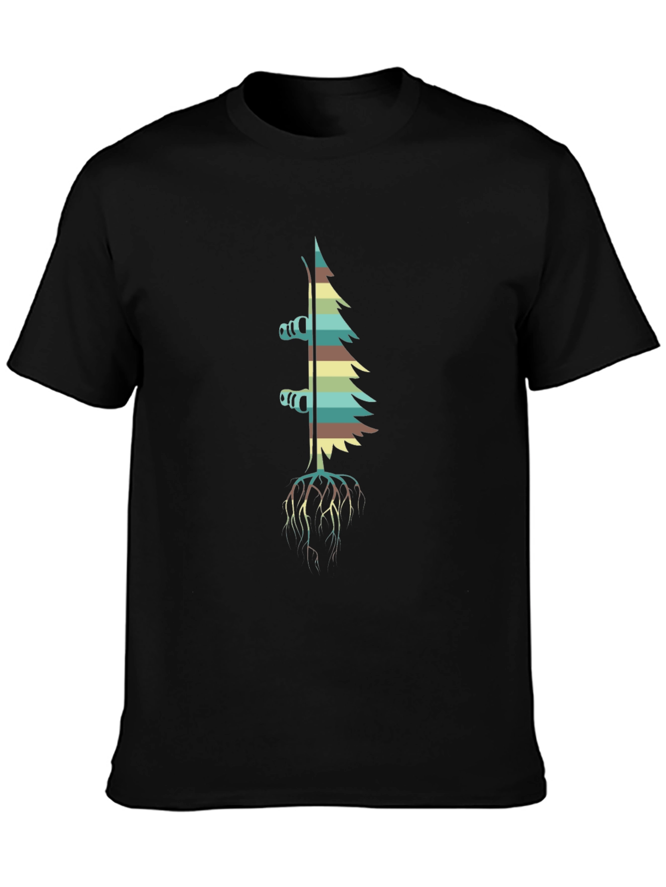 Retro Ski Tree Black T-Shirt