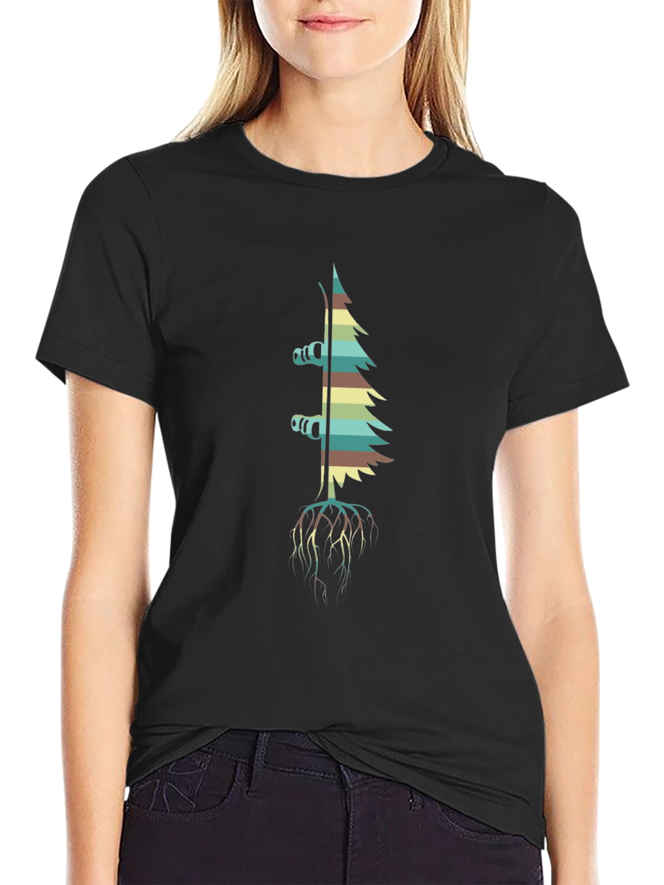 Retro Ski Tree Black T-Shirt