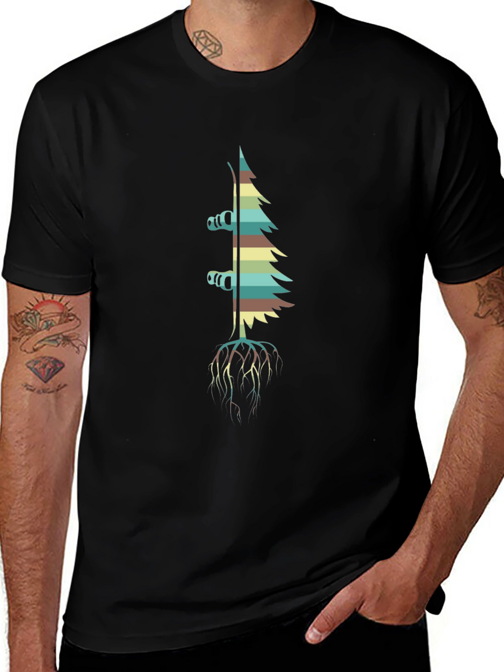 Retro Ski Tree Black T-Shirt