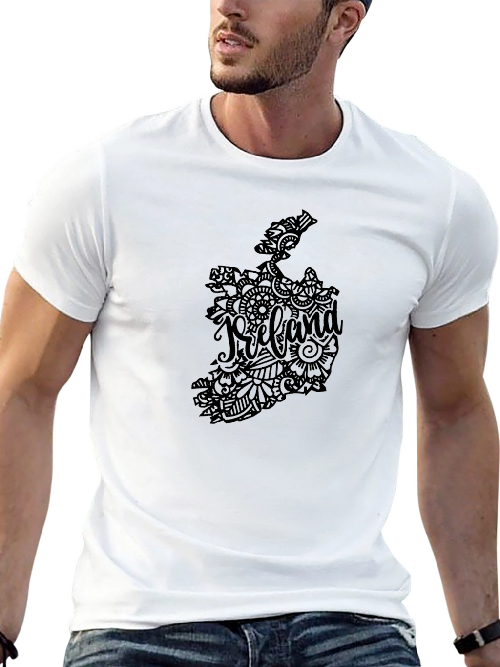 Ireland Map Floral Design Black T-Shirt