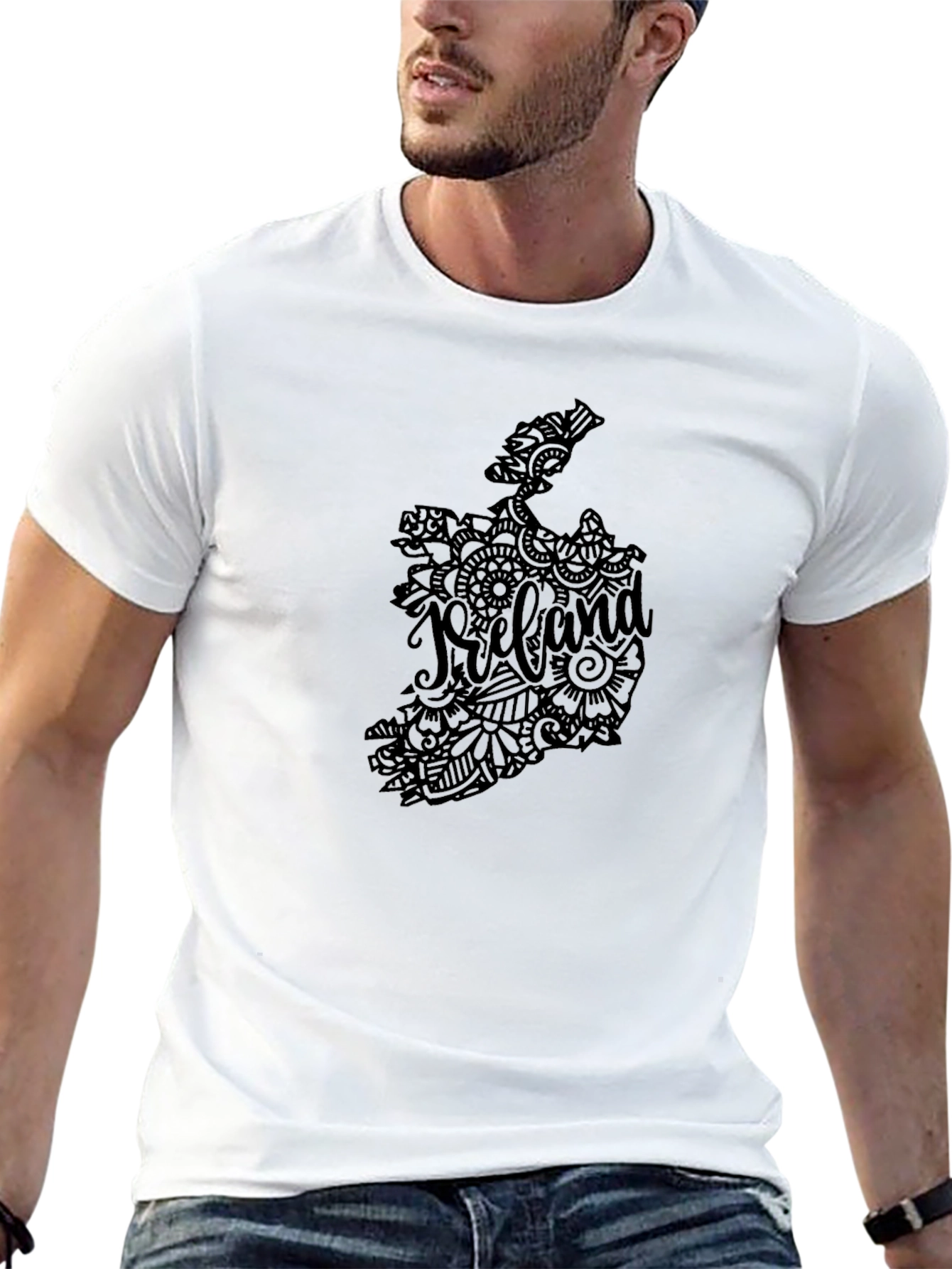 Ireland Map Floral Design Black T-Shirt