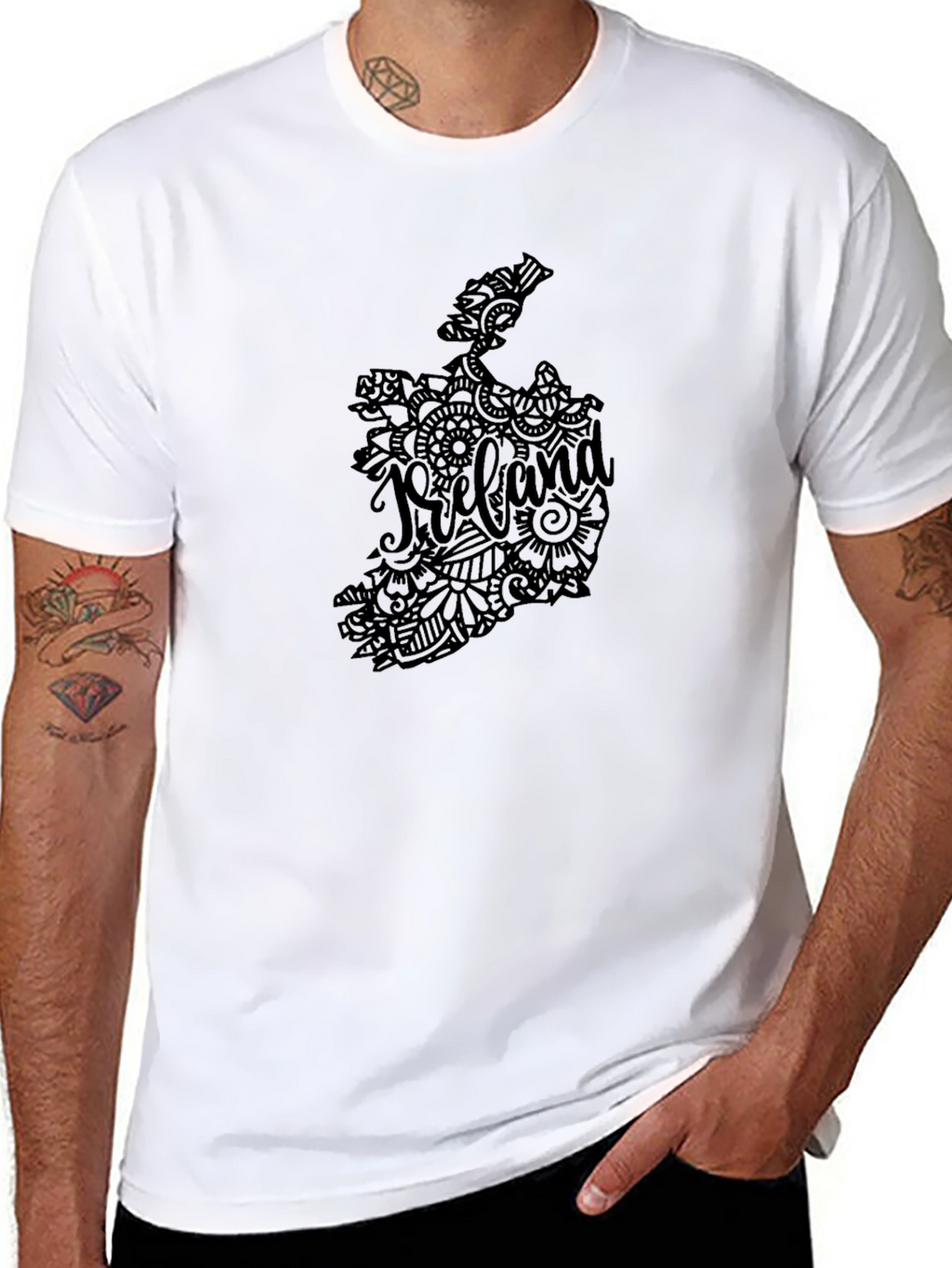 Ireland Map Floral Design Black T-Shirt