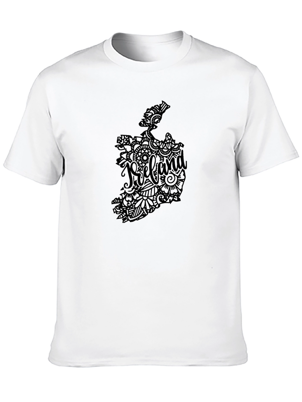 Ireland Map Floral Design Black T-Shirt