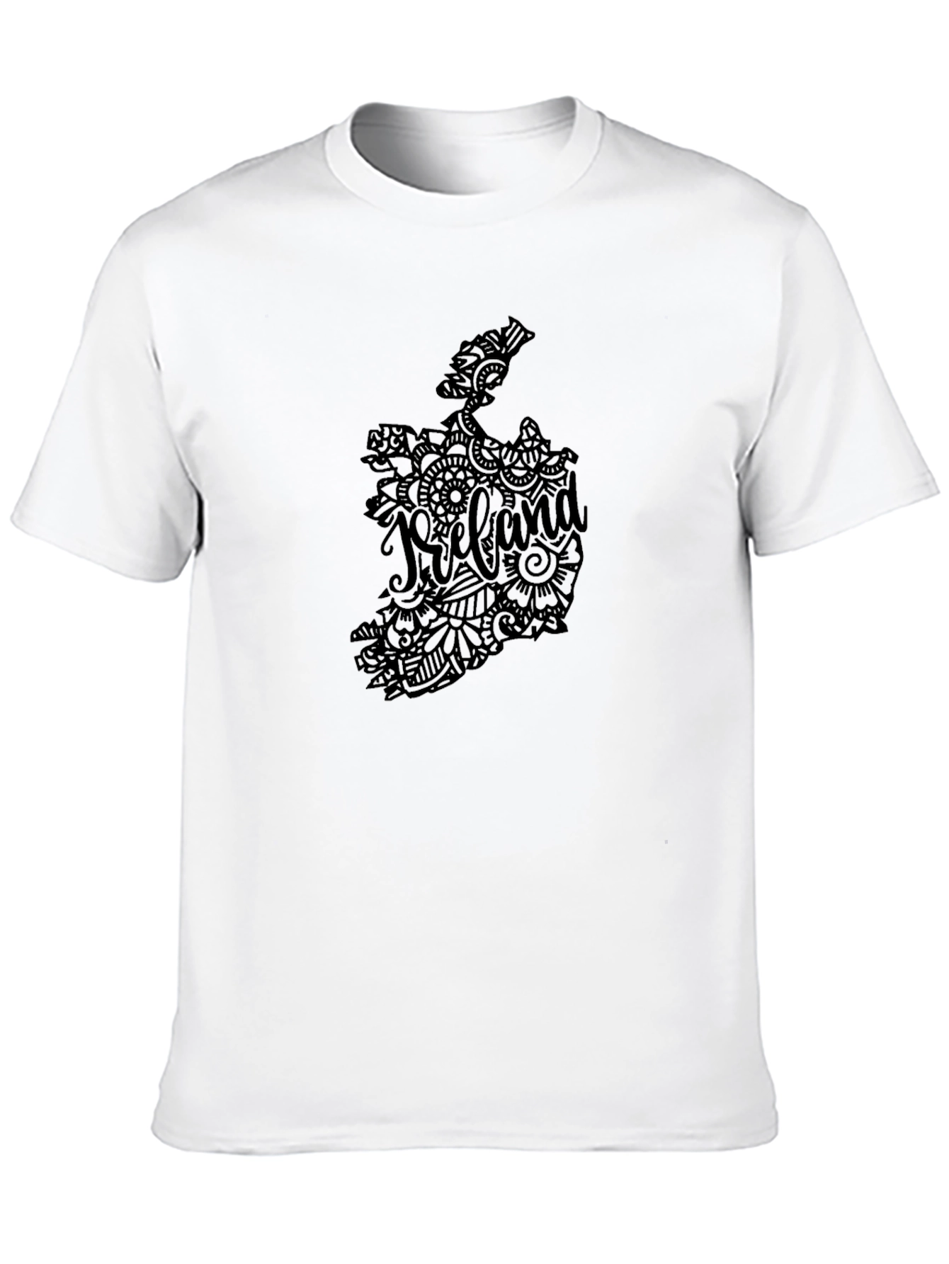 Ireland Map Floral Design Black T-Shirt