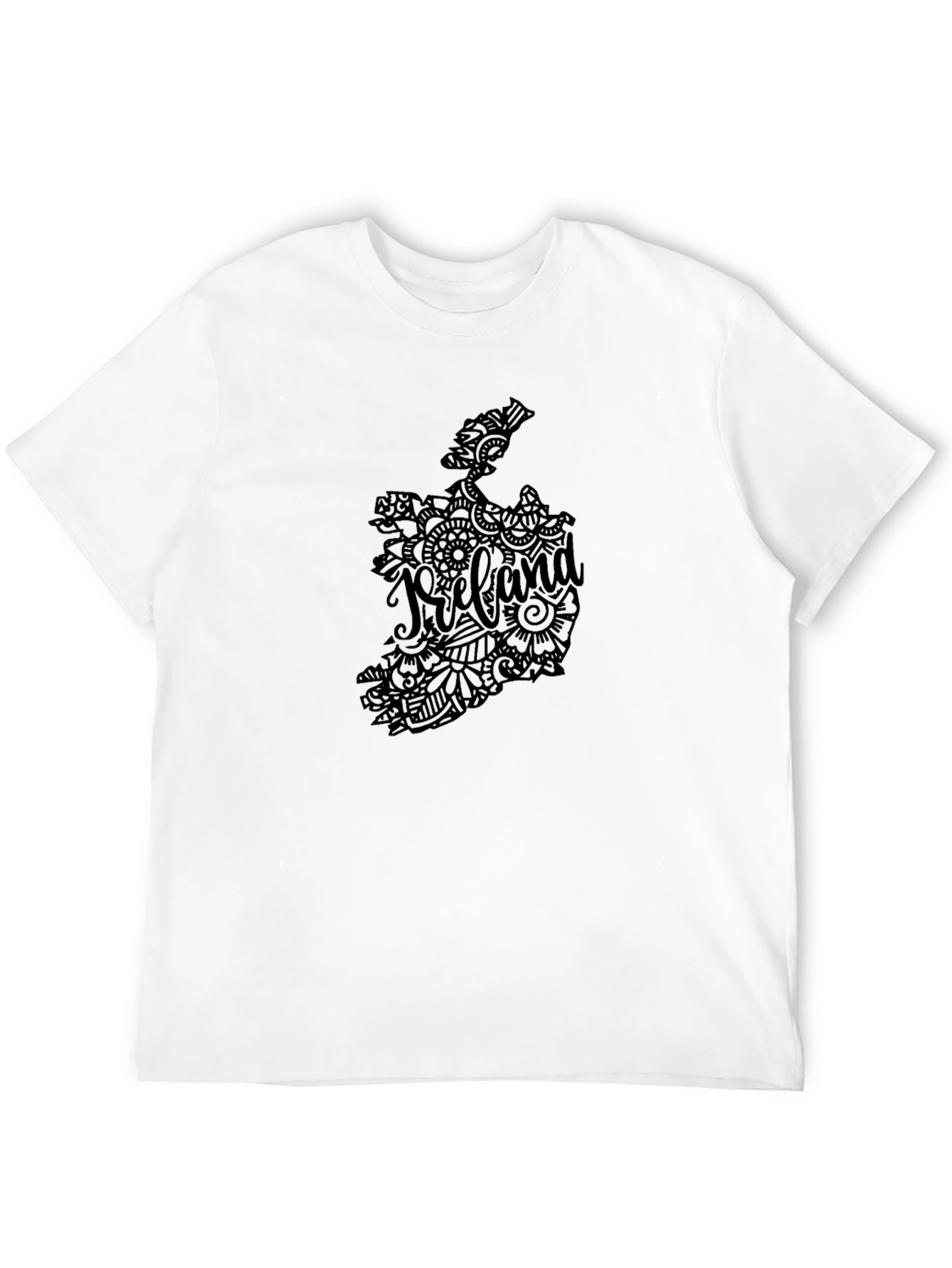 Ireland Map Floral Design Black T-Shirt