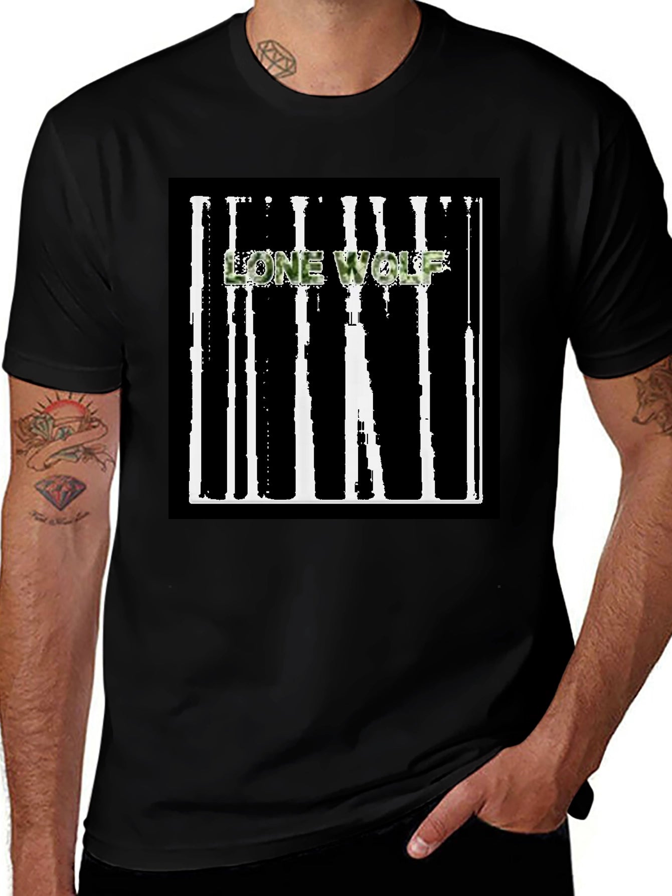 Lone Wolf Graphic Tee - Black Cotton Blend T-Shirt