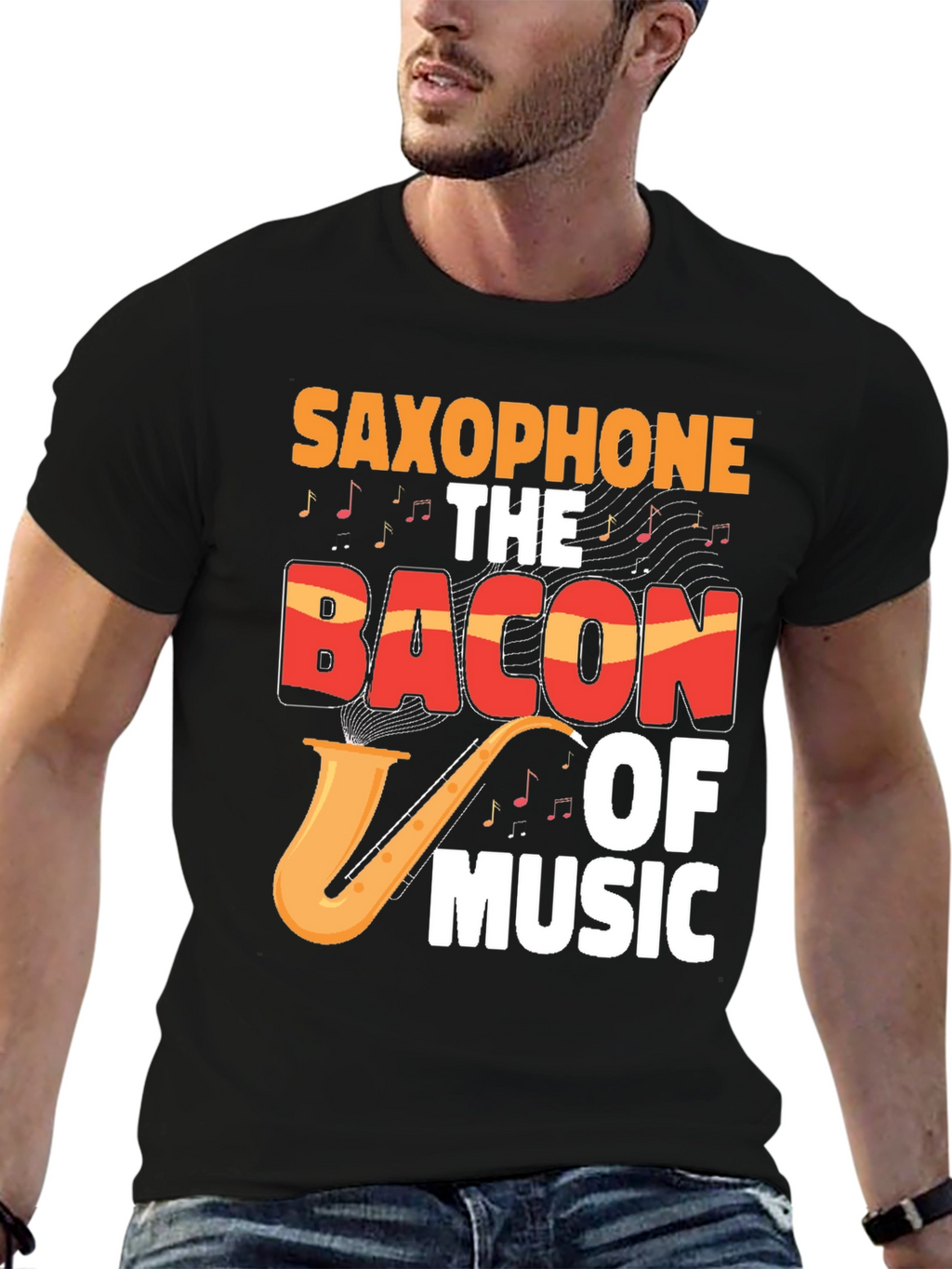 Saxophone Bacon of Music Graphic T-Shirt