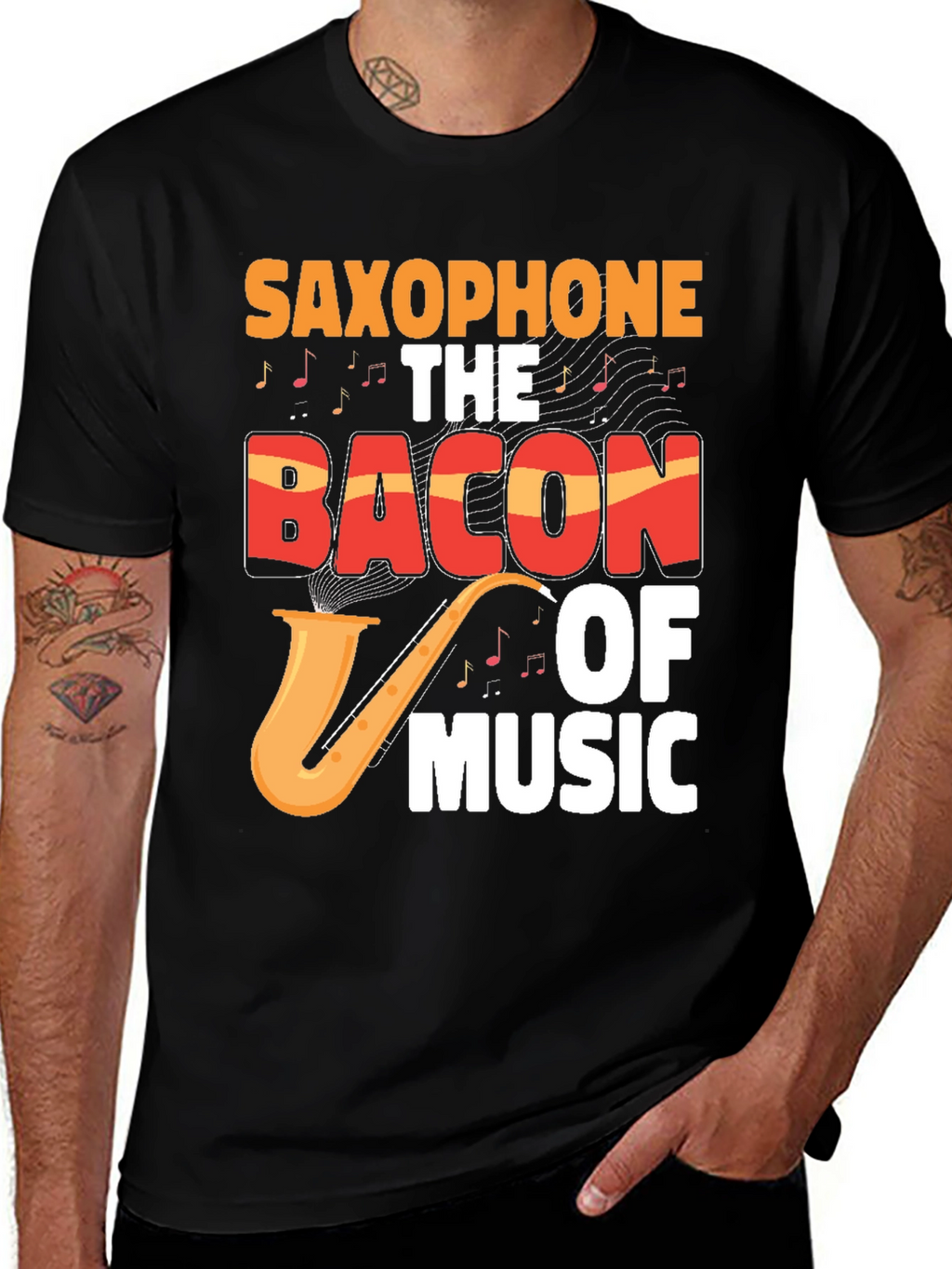 Saxophone Bacon of Music Graphic T-Shirt