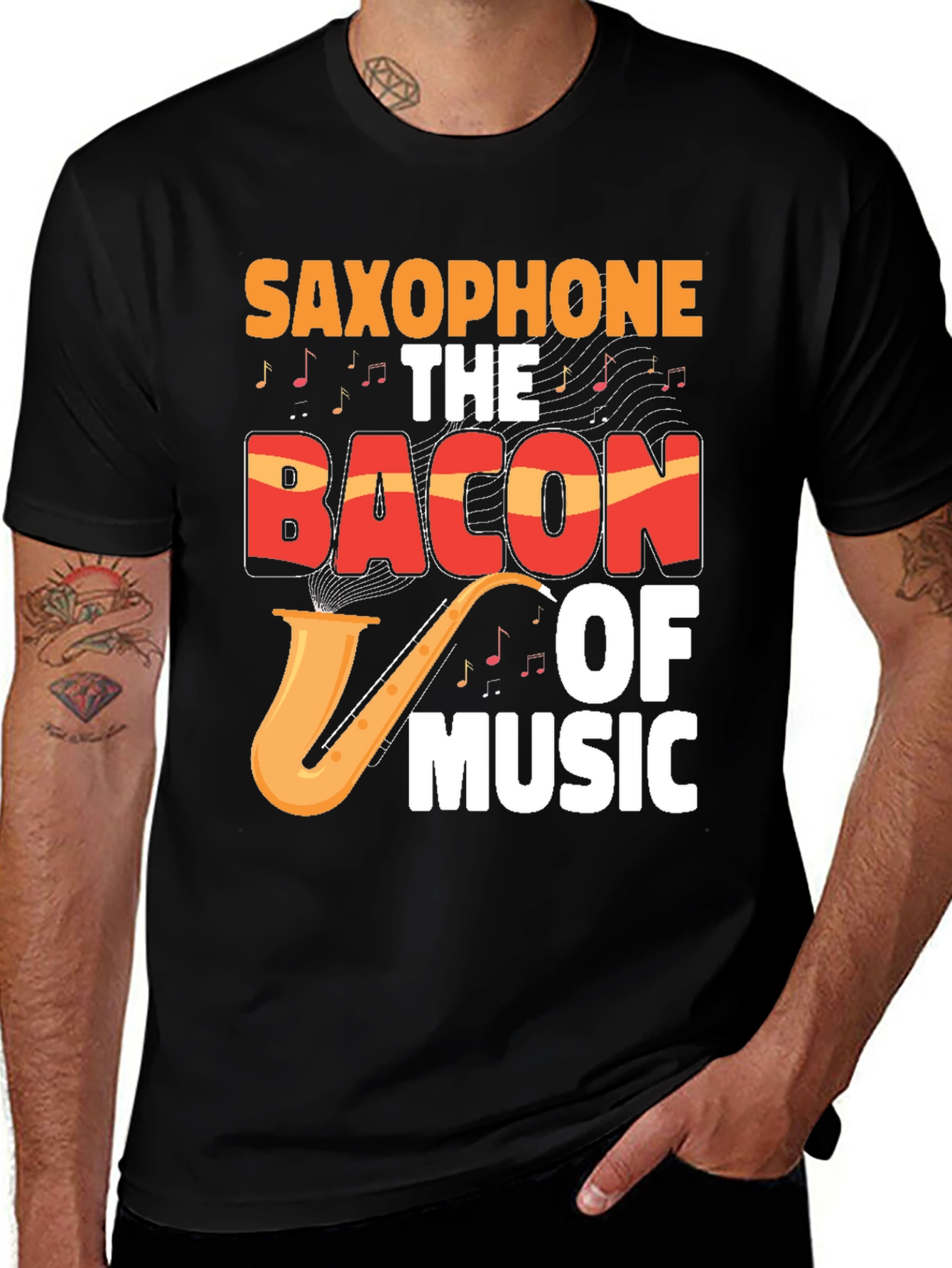 Saxophone Bacon of Music Graphic T-Shirt