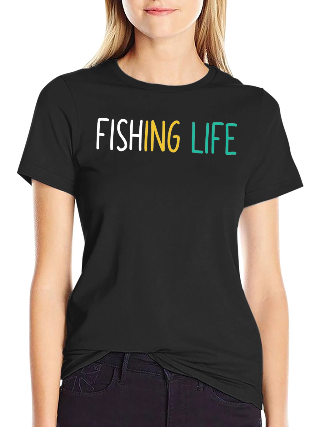 Fishing Life Graphic Tee - Black Cotton T-Shirt