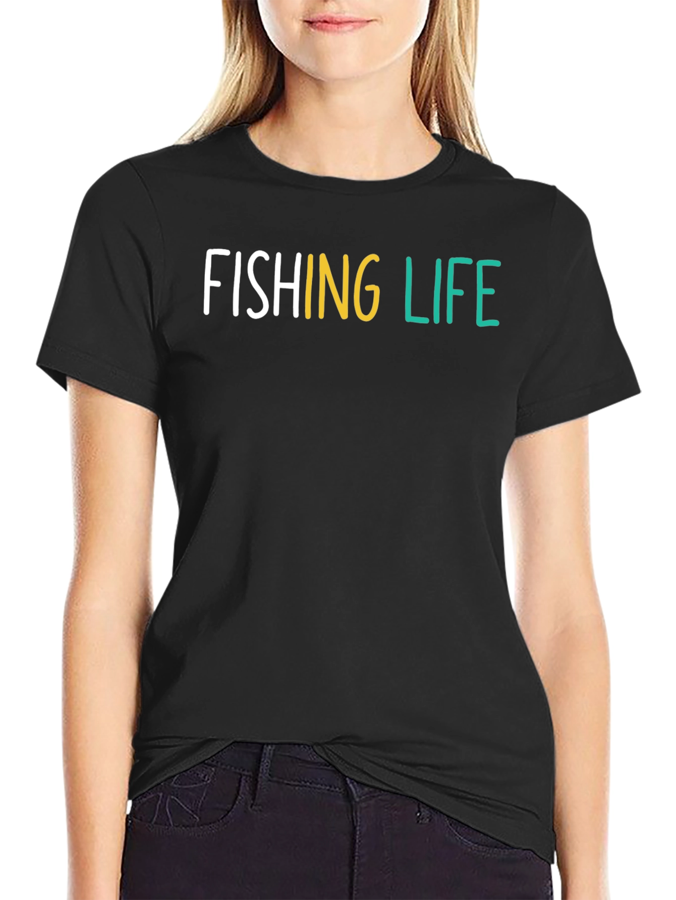 Fishing Life Graphic Tee - Black Cotton T-Shirt
