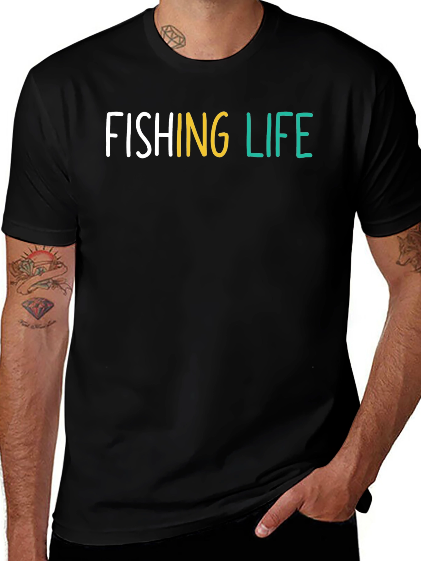 Fishing Life Graphic Tee - Black Cotton T-Shirt