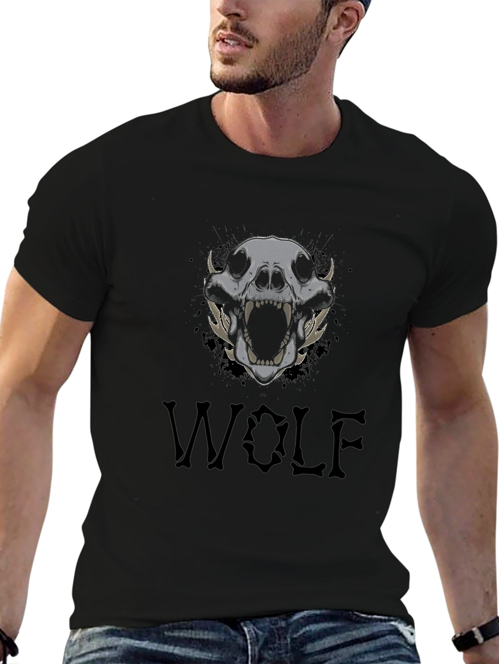 Wolf Skull Graphic Tee - Mens Black T-Shirt