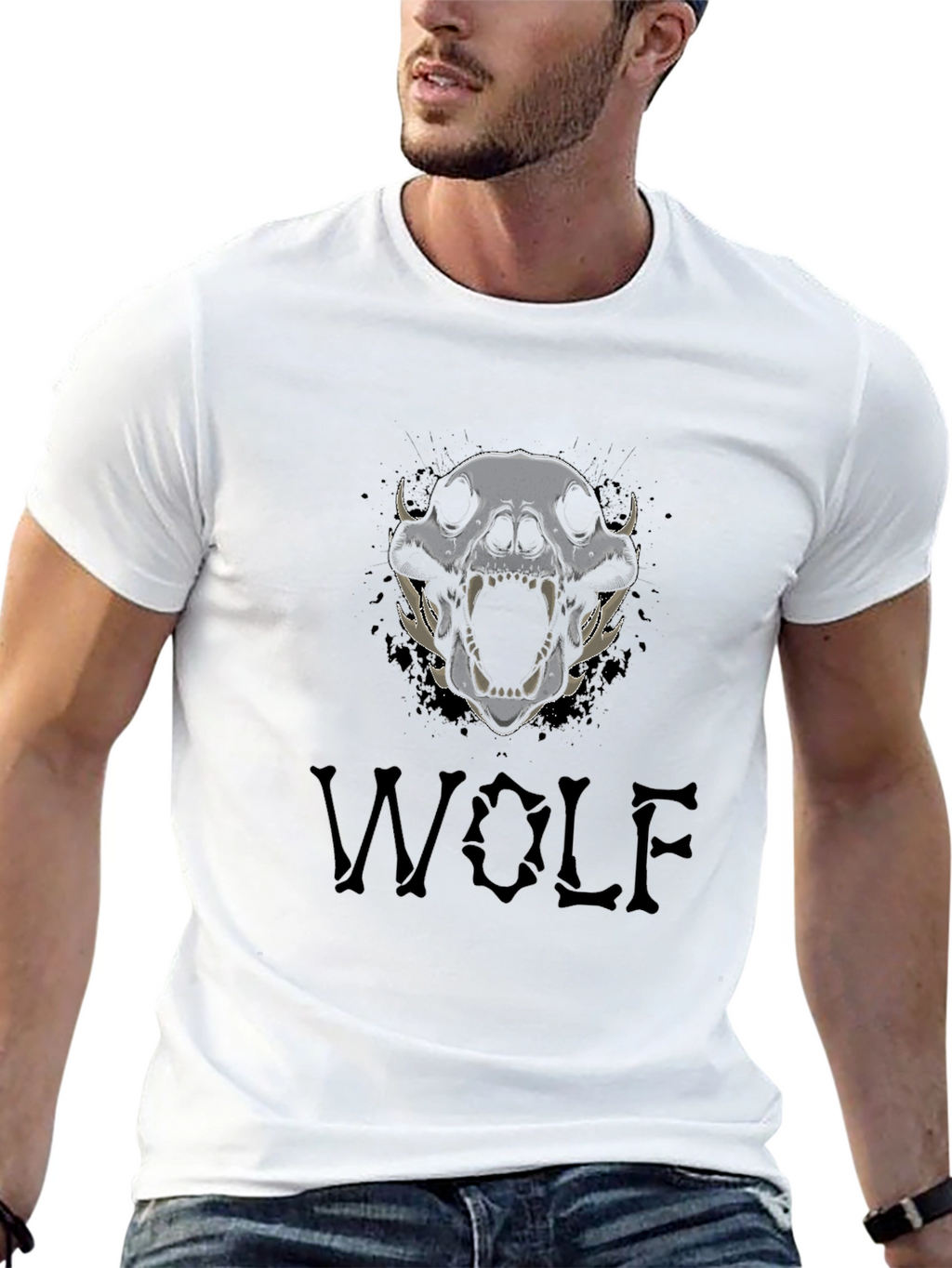 Wolf Skull Graphic Tee - Mens Black T-Shirt