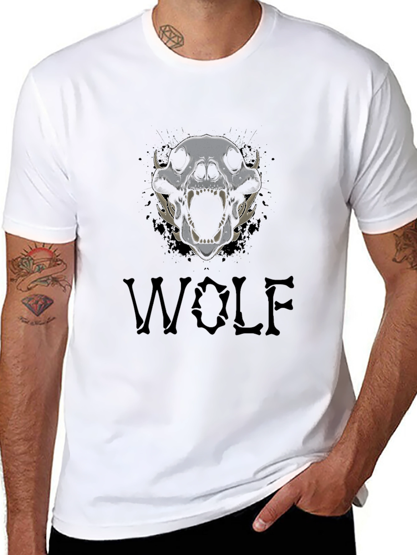Wolf Skull Graphic Tee - Mens Black T-Shirt