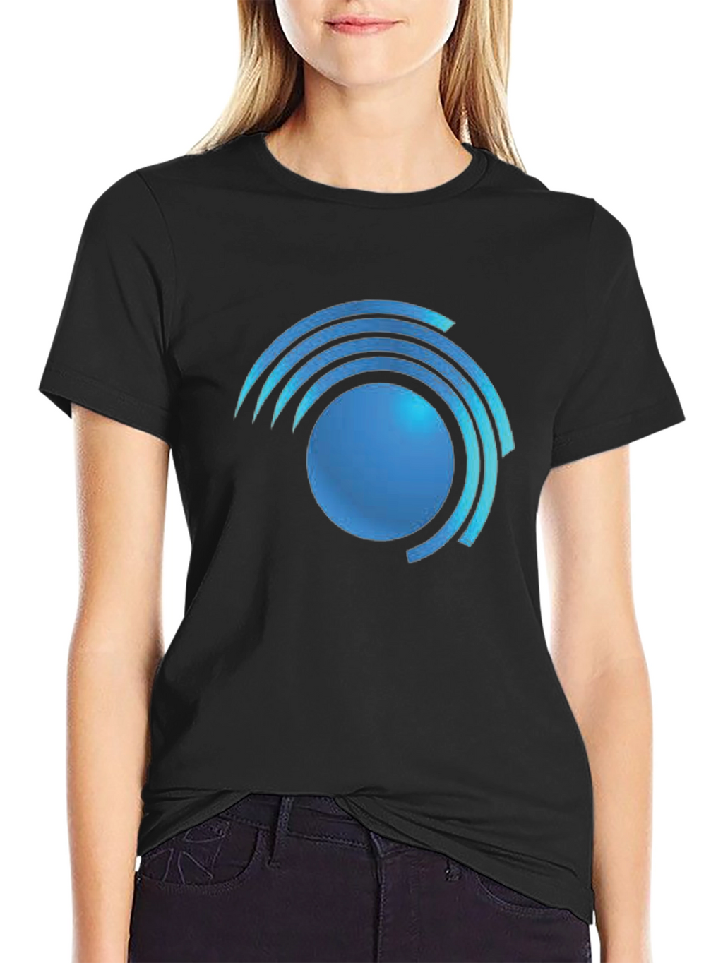 Modern Blue Swirl Graphic Black T-Shirt