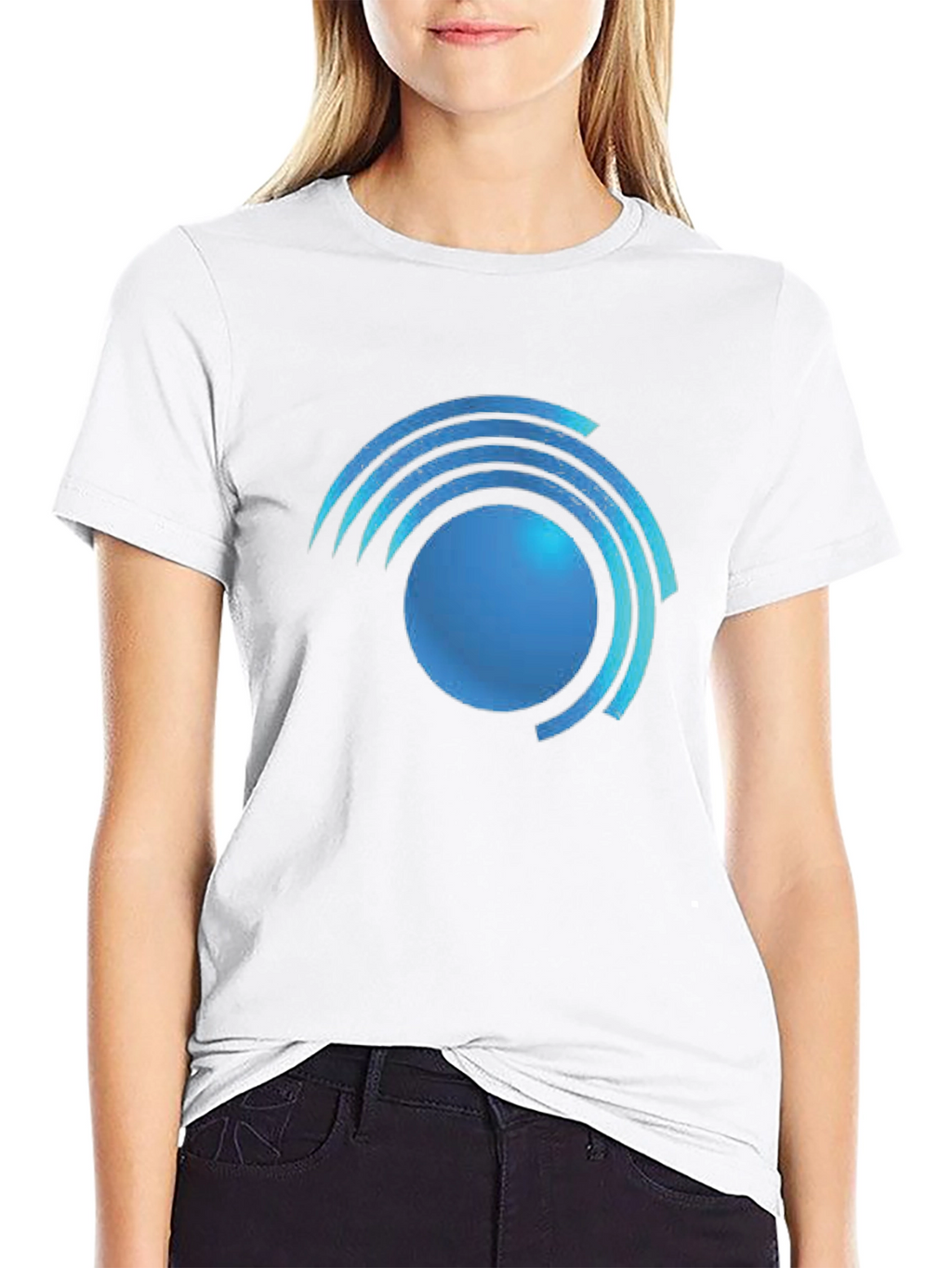 Modern Blue Swirl Graphic Black T-Shirt