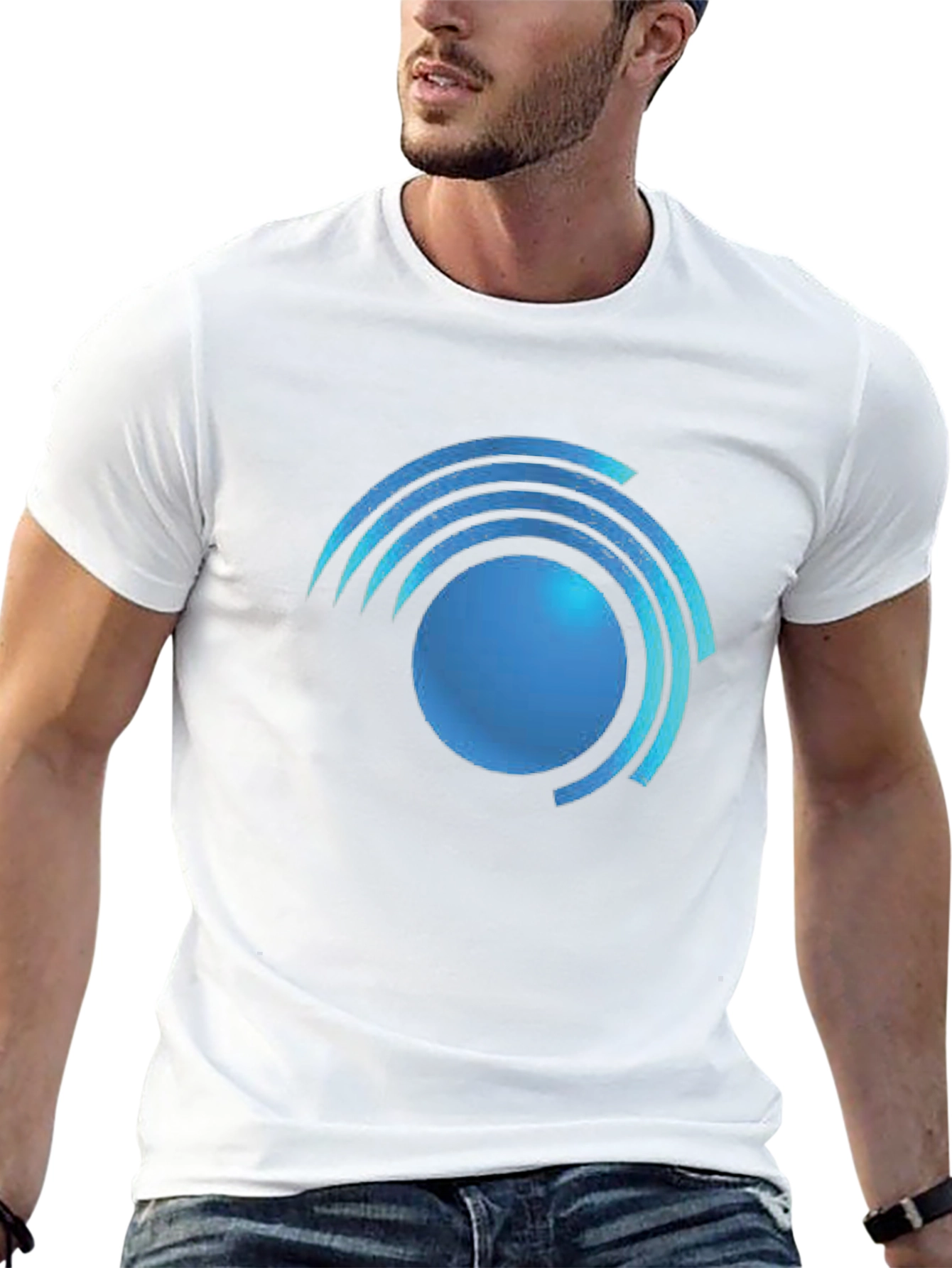 Modern Blue Swirl Graphic Black T-Shirt