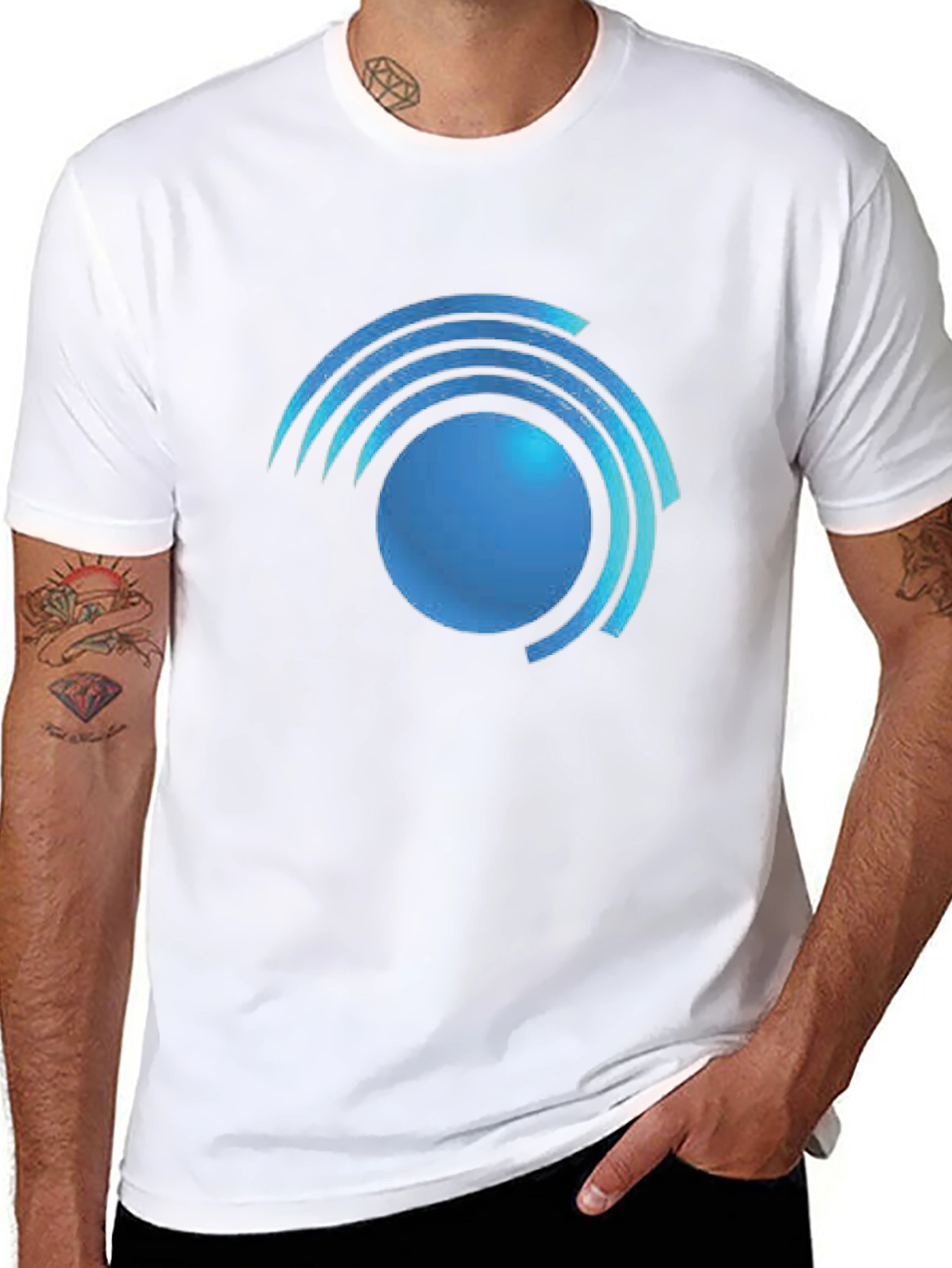 Modern Blue Swirl Graphic Black T-Shirt