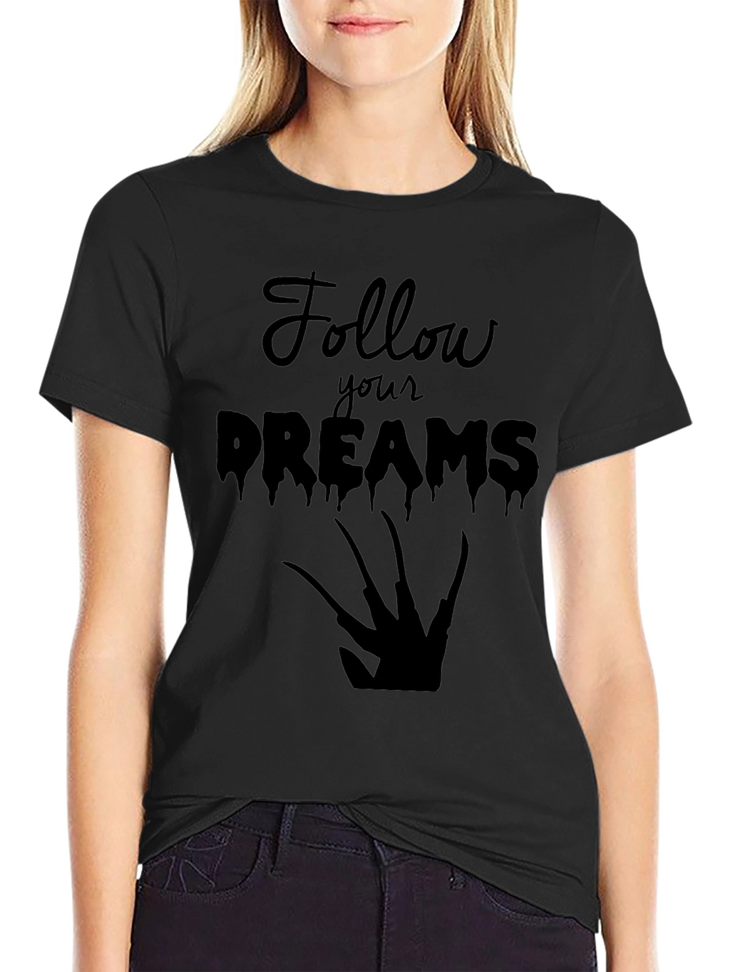 Follow Your Dreams Graphic Tee - Black Cotton T-Shirt