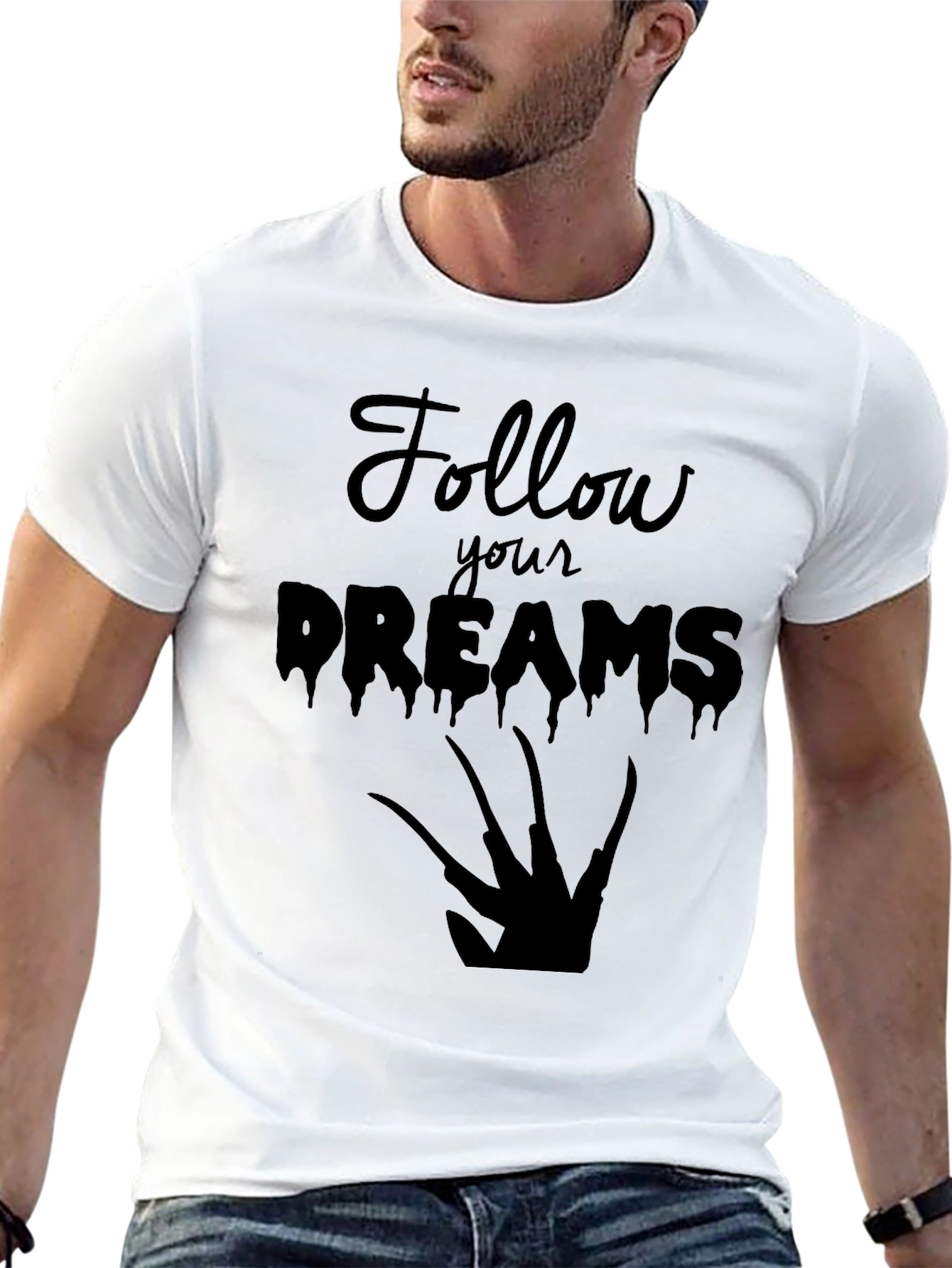 Follow Your Dreams Graphic Tee - Black Cotton T-Shirt