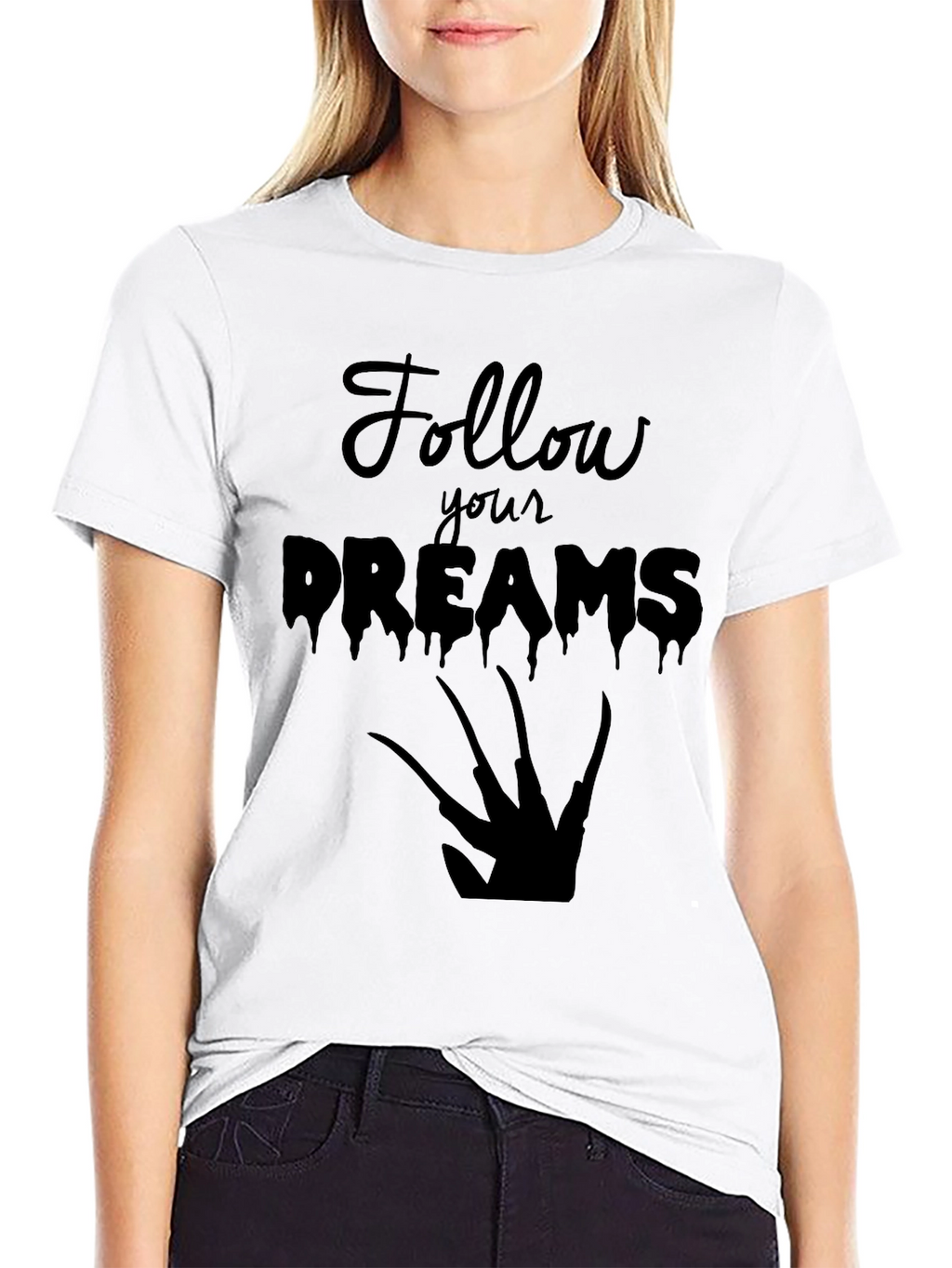 Follow Your Dreams Graphic Tee - Black Cotton T-Shirt