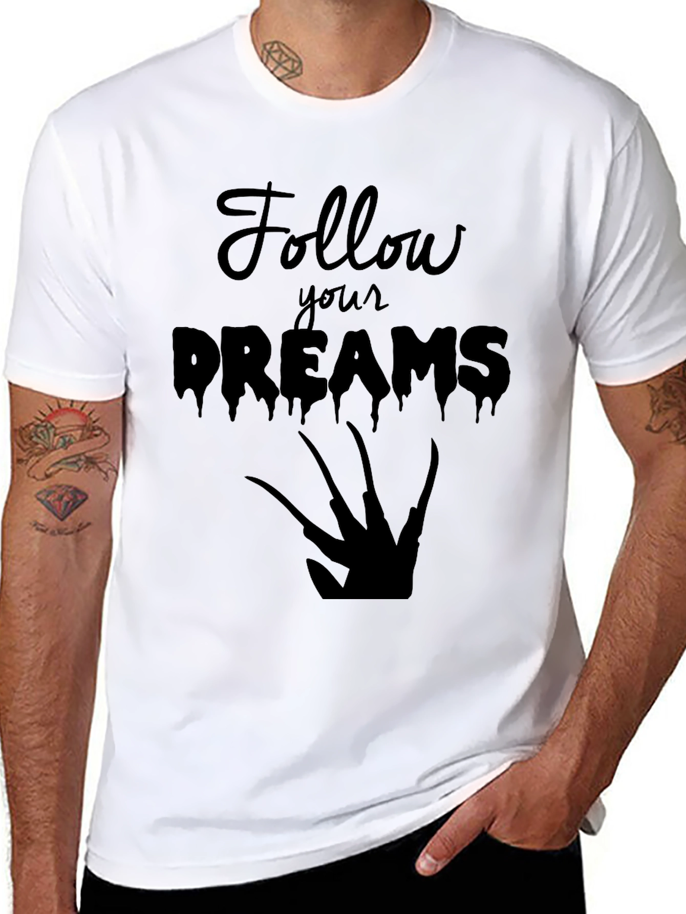 Follow Your Dreams Graphic Tee - Black Cotton T-Shirt