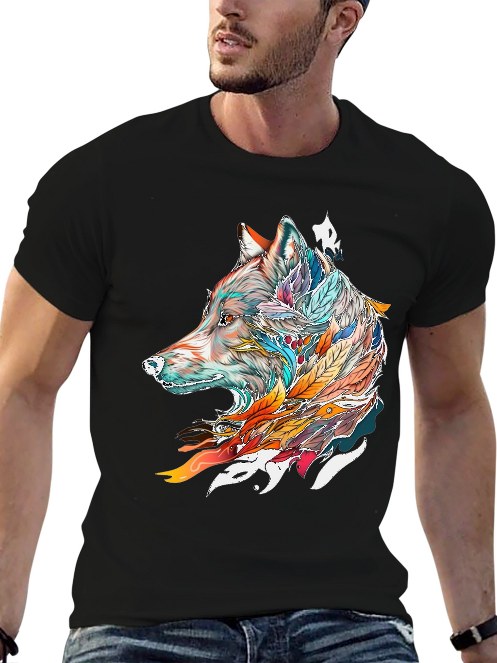 Wolf Feather Graphic Tee - Mens Black T-Shirt