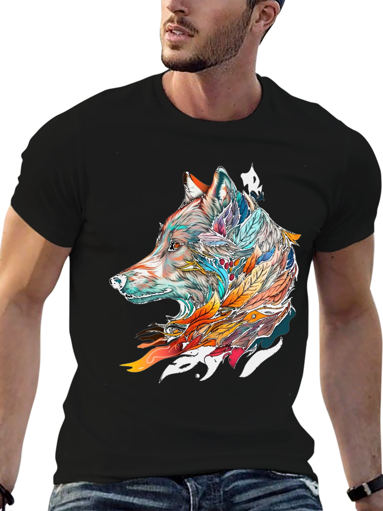 Wolf Feather Graphic Tee - Mens Black T-Shirt