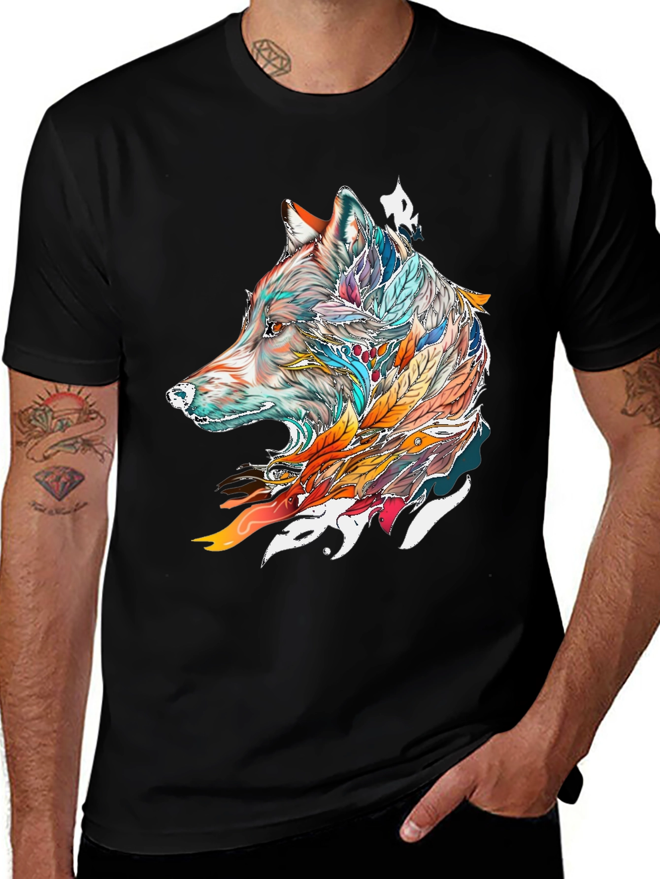 Wolf Feather Graphic Tee - Mens Black T-Shirt