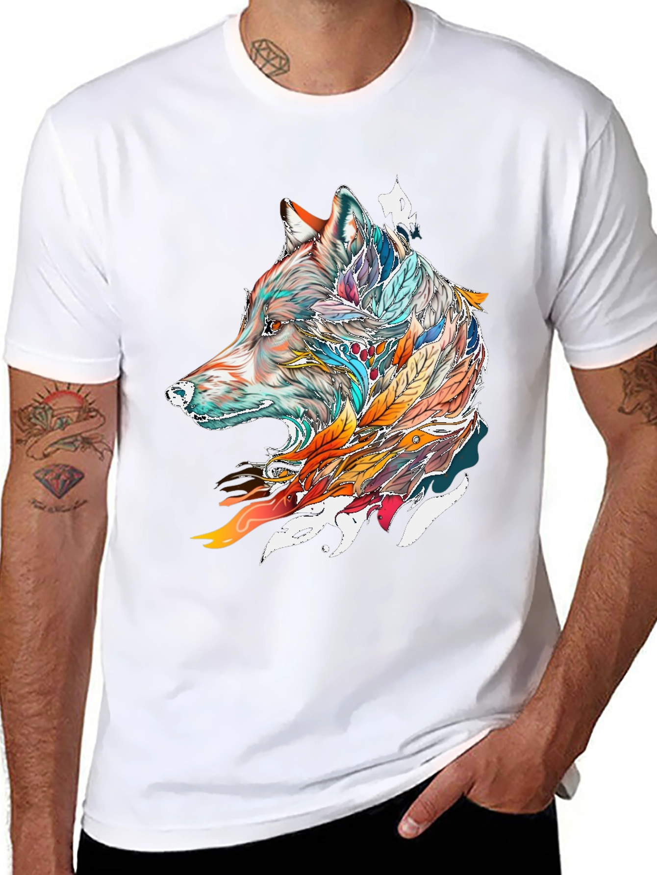 Wolf Feather Graphic Tee - Mens Black T-Shirt