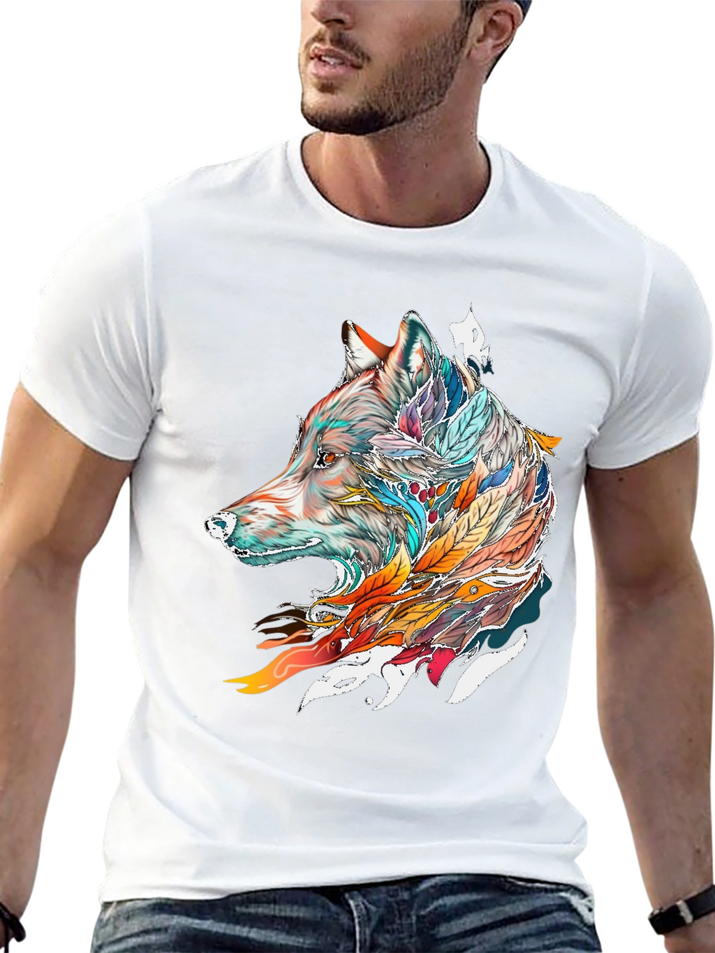 Wolf Feather Graphic Tee - Mens Black T-Shirt