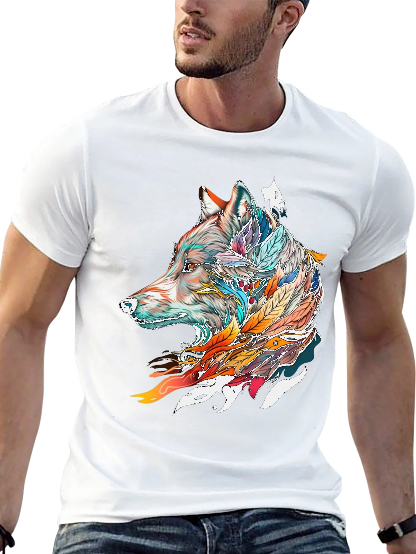 Wolf Feather Graphic Tee - Mens Black T-Shirt