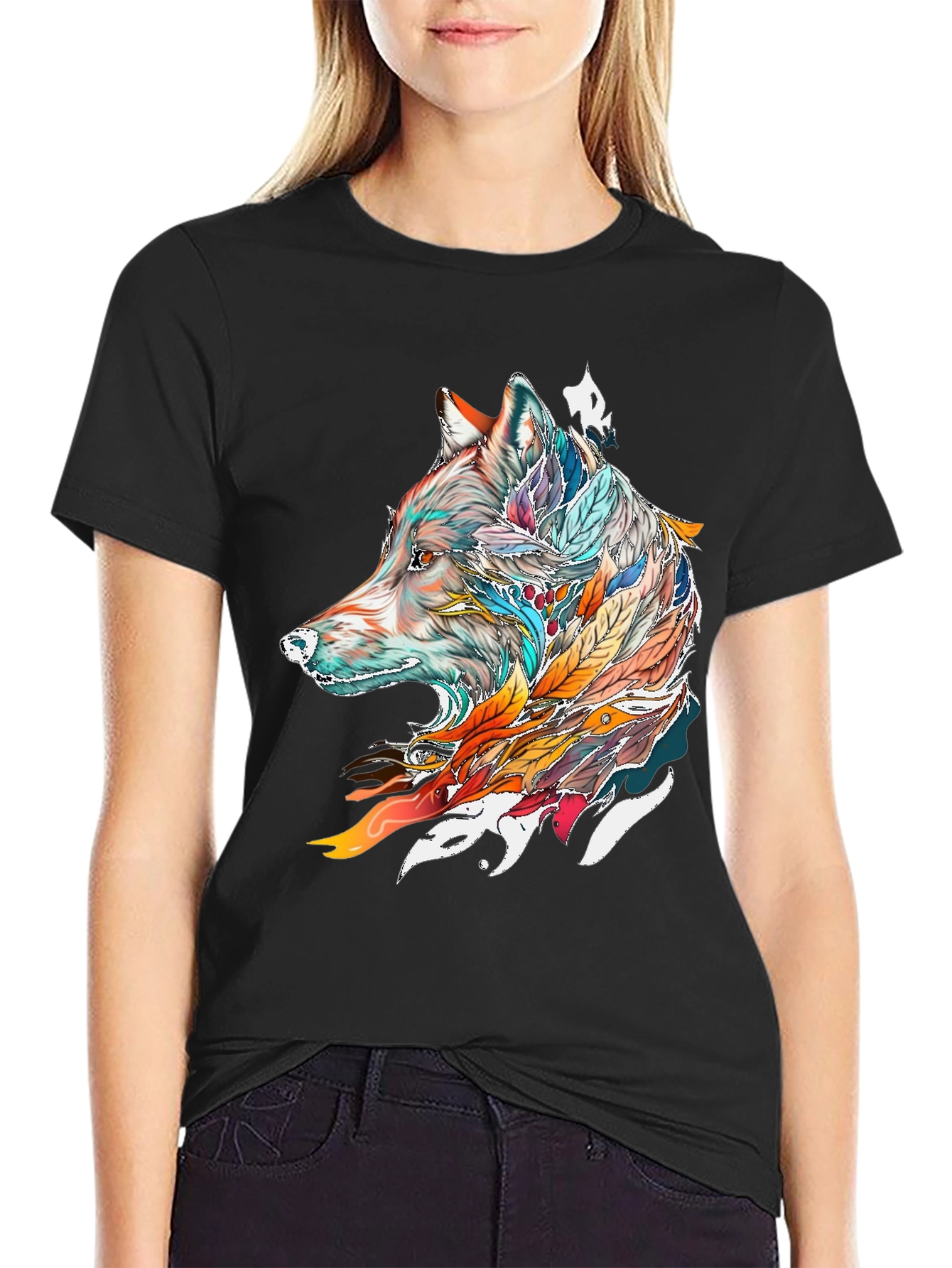 Wolf Feather Graphic Tee - Mens Black T-Shirt