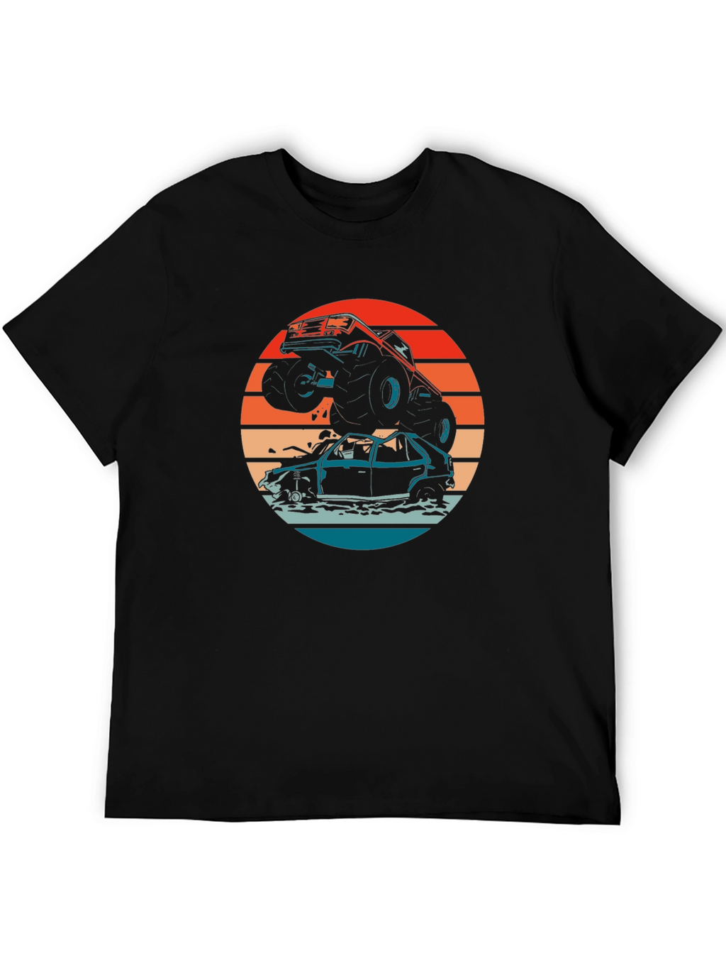 Monster Truck T-Shirt - Crushing Cars at Sunset