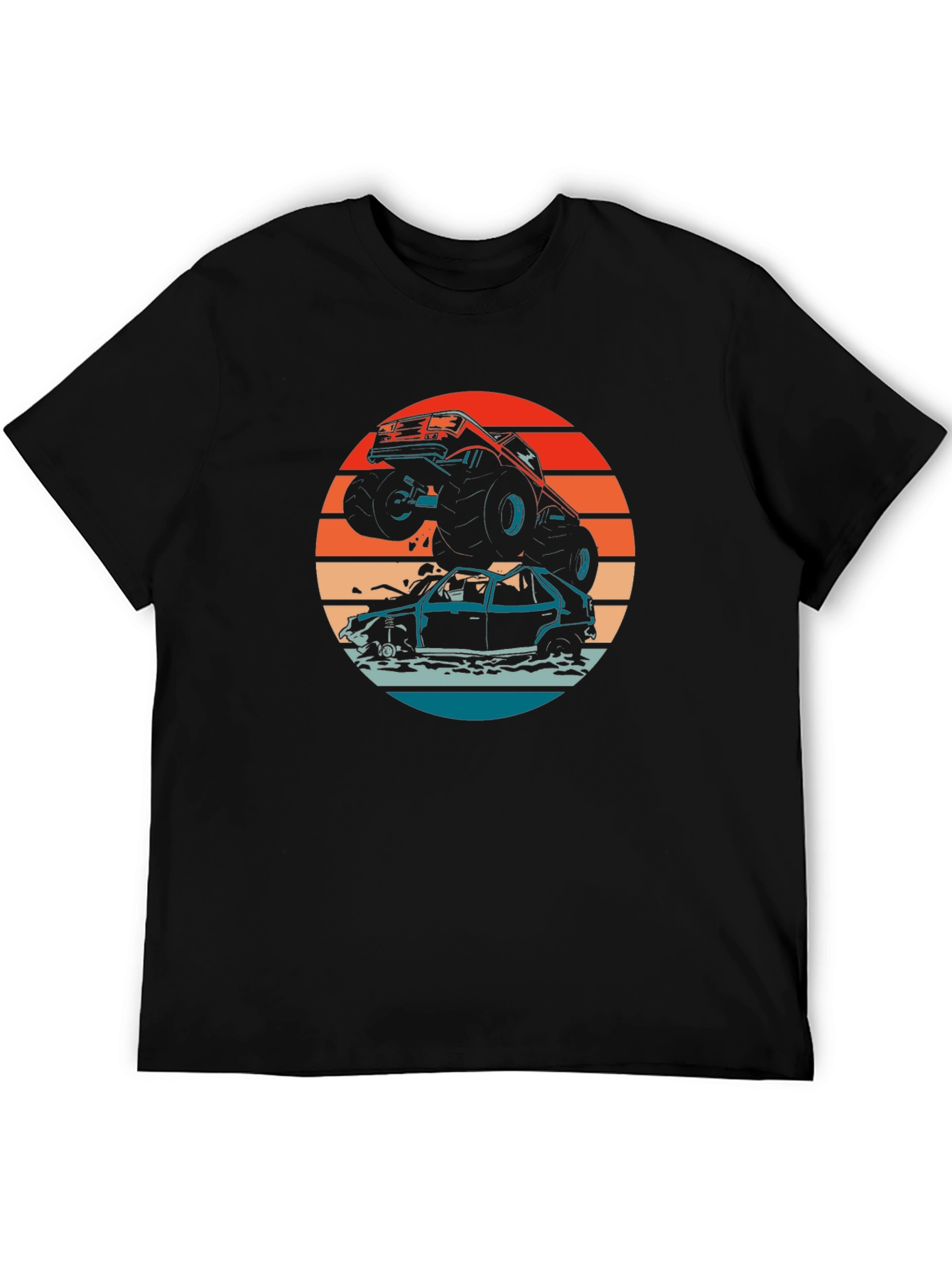 Monster Truck T-Shirt - Crushing Cars at Sunset