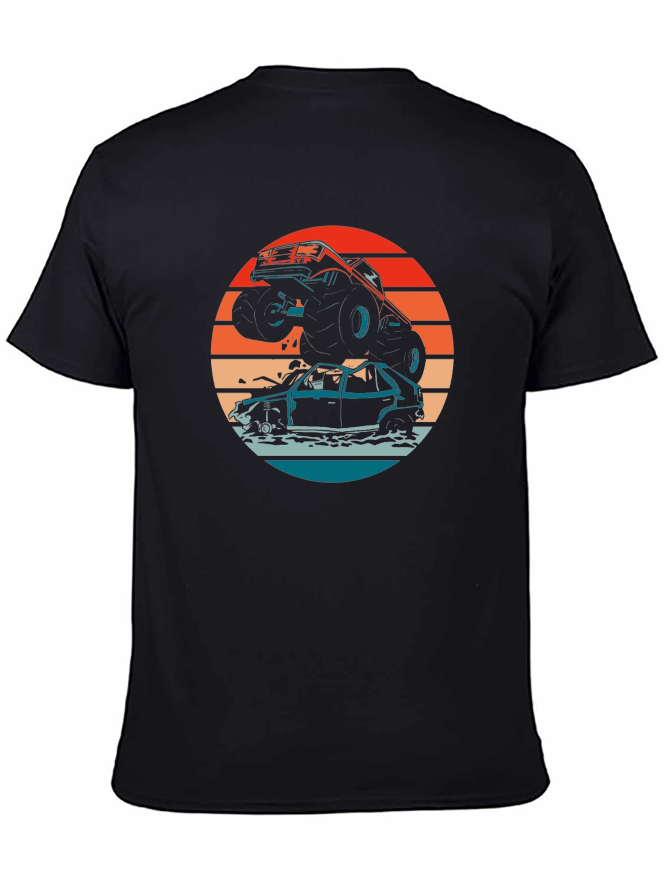 Monster Truck T-Shirt - Crushing Cars at Sunset