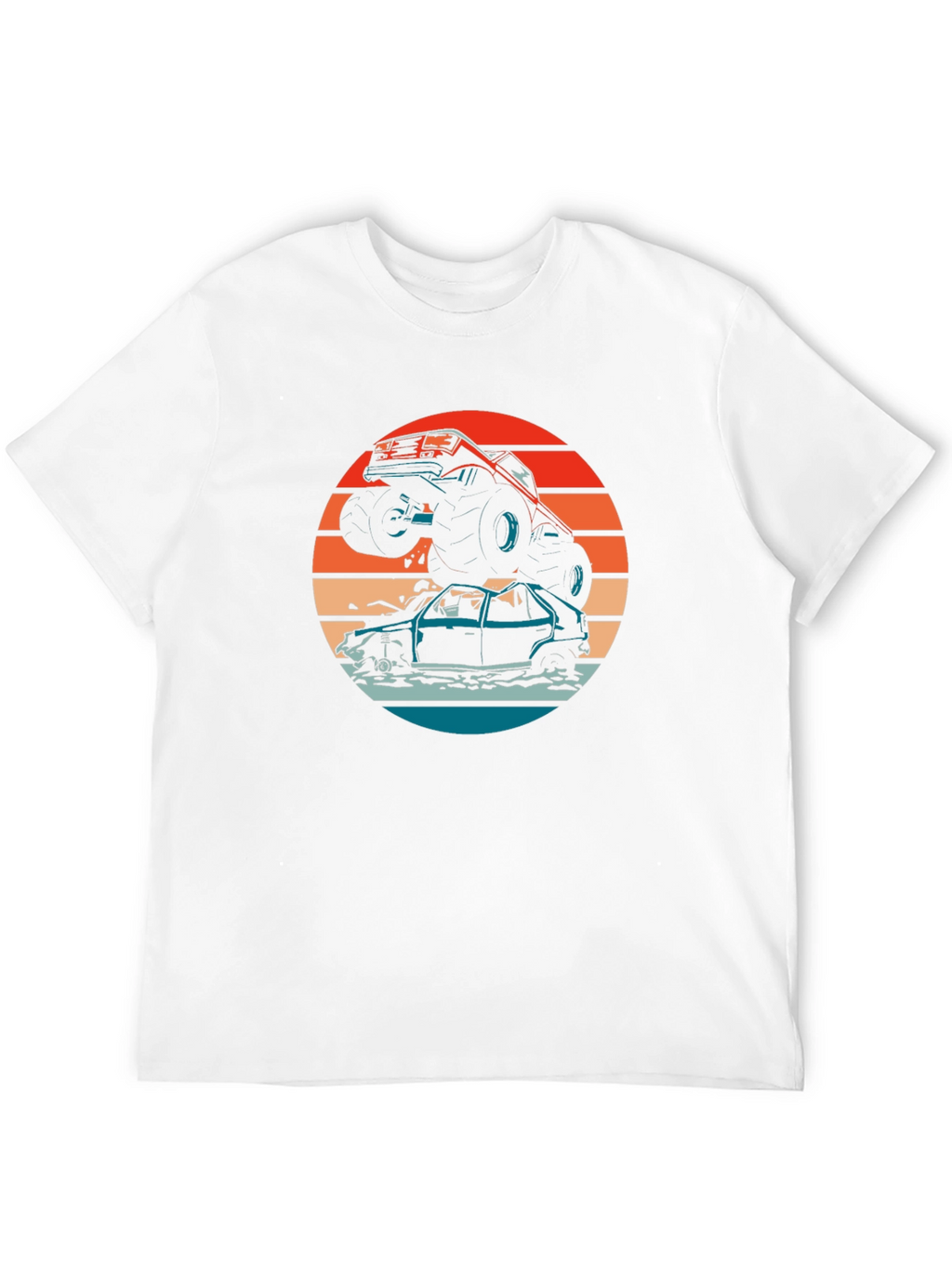 Monster Truck T-Shirt - Crushing Cars at Sunset