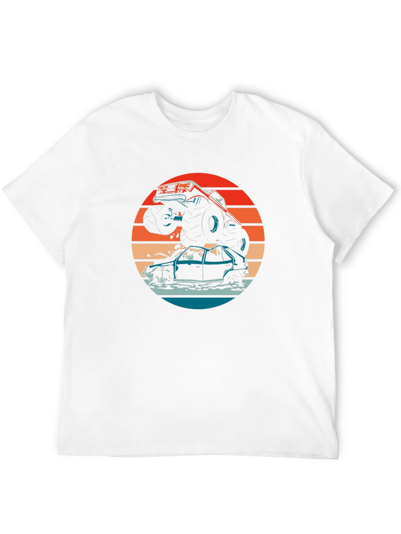 Monster Truck T-Shirt - Crushing Cars at Sunset