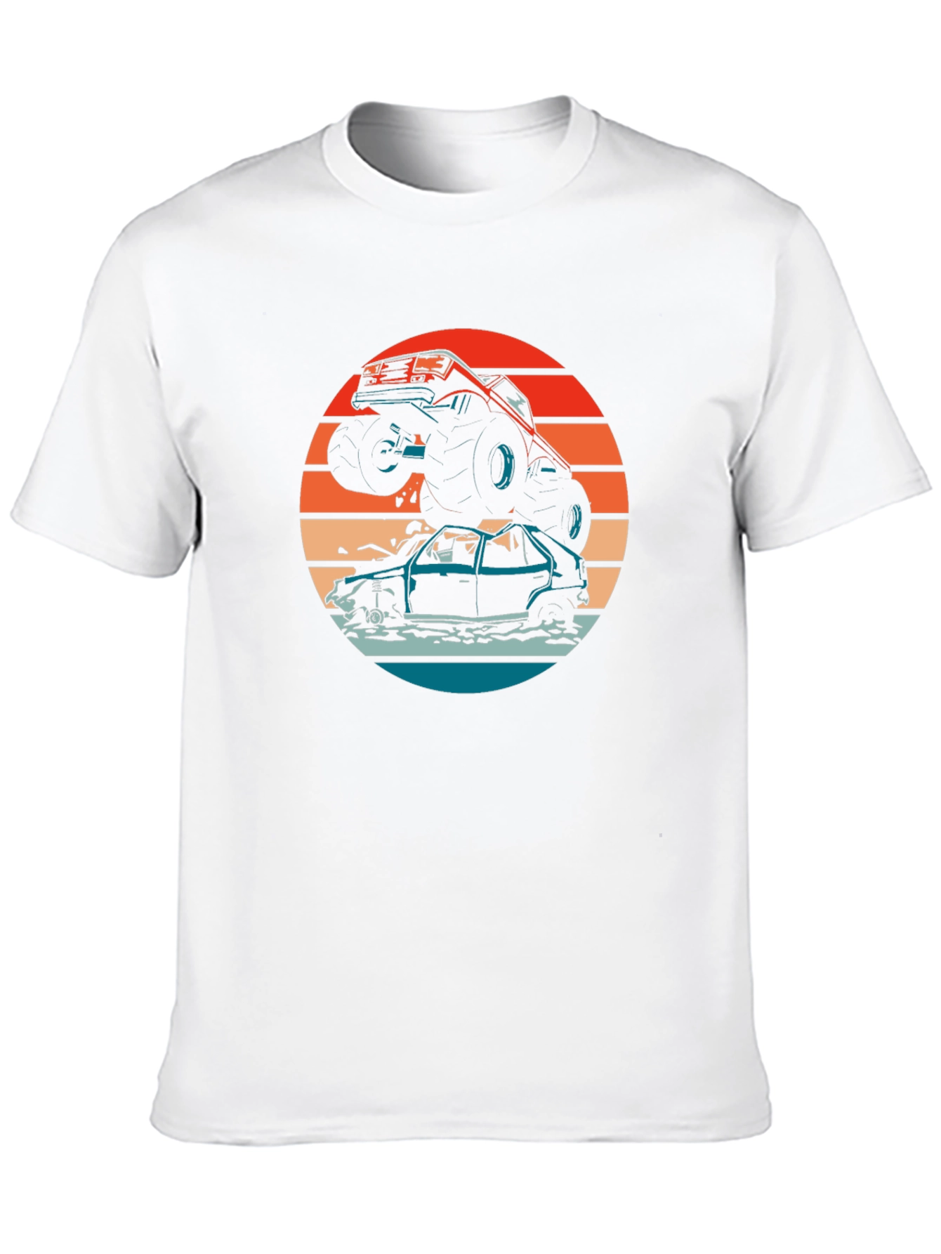 Monster Truck T-Shirt - Crushing Cars at Sunset
