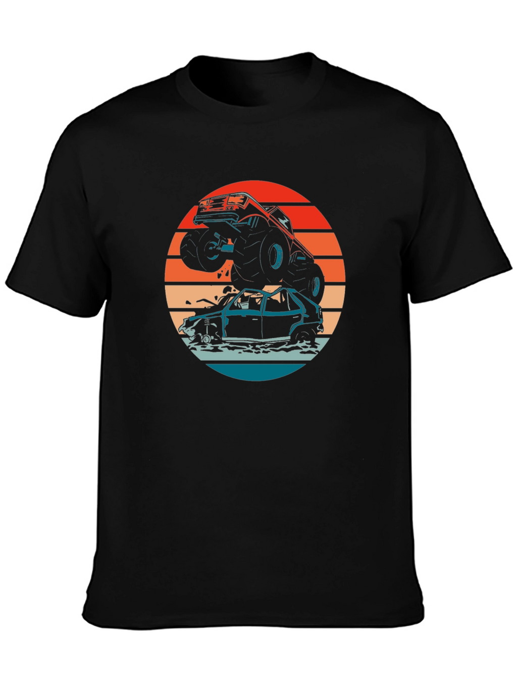 Monster Truck T-Shirt - Crushing Cars at Sunset