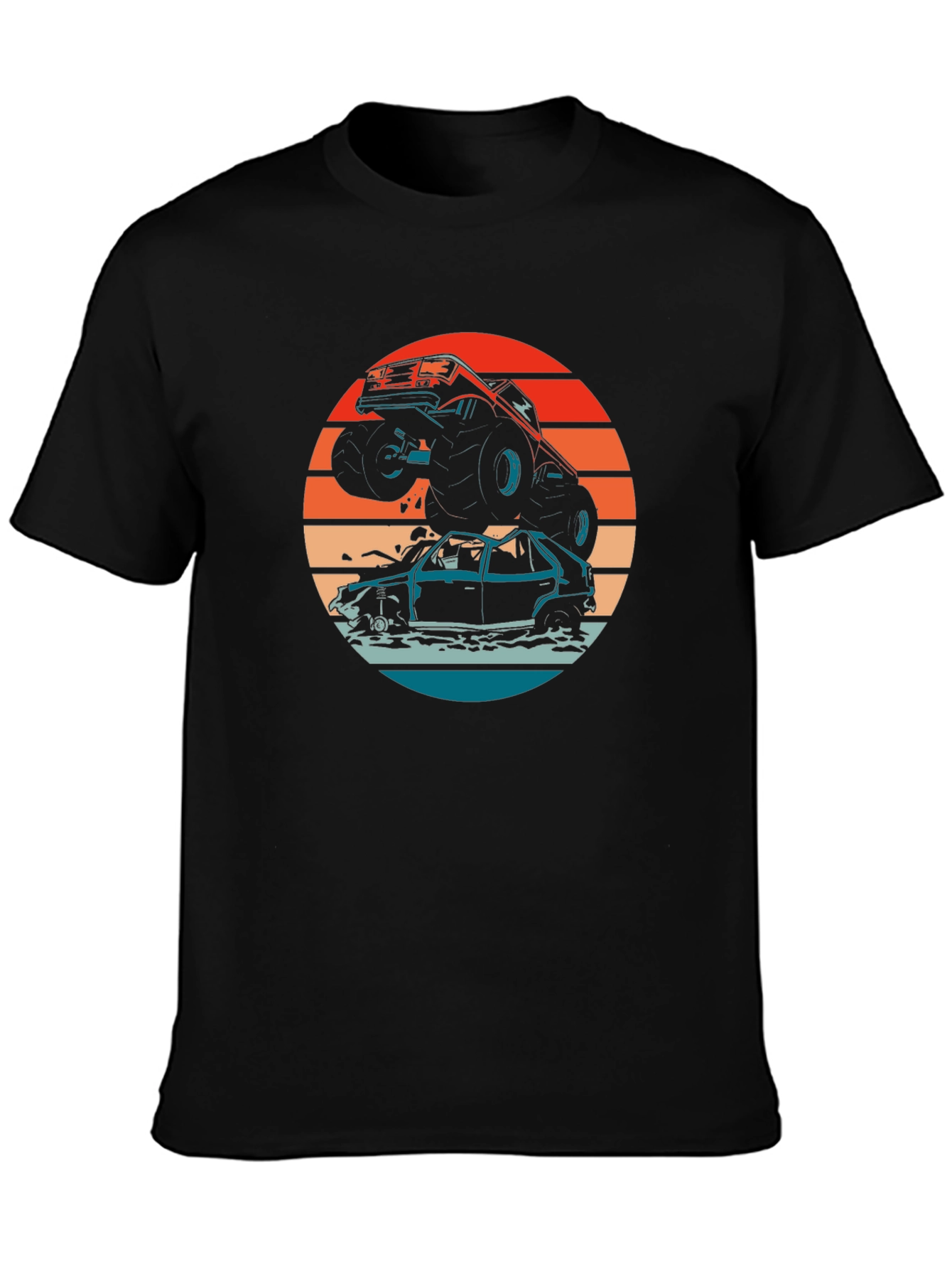 Monster Truck T-Shirt - Crushing Cars at Sunset