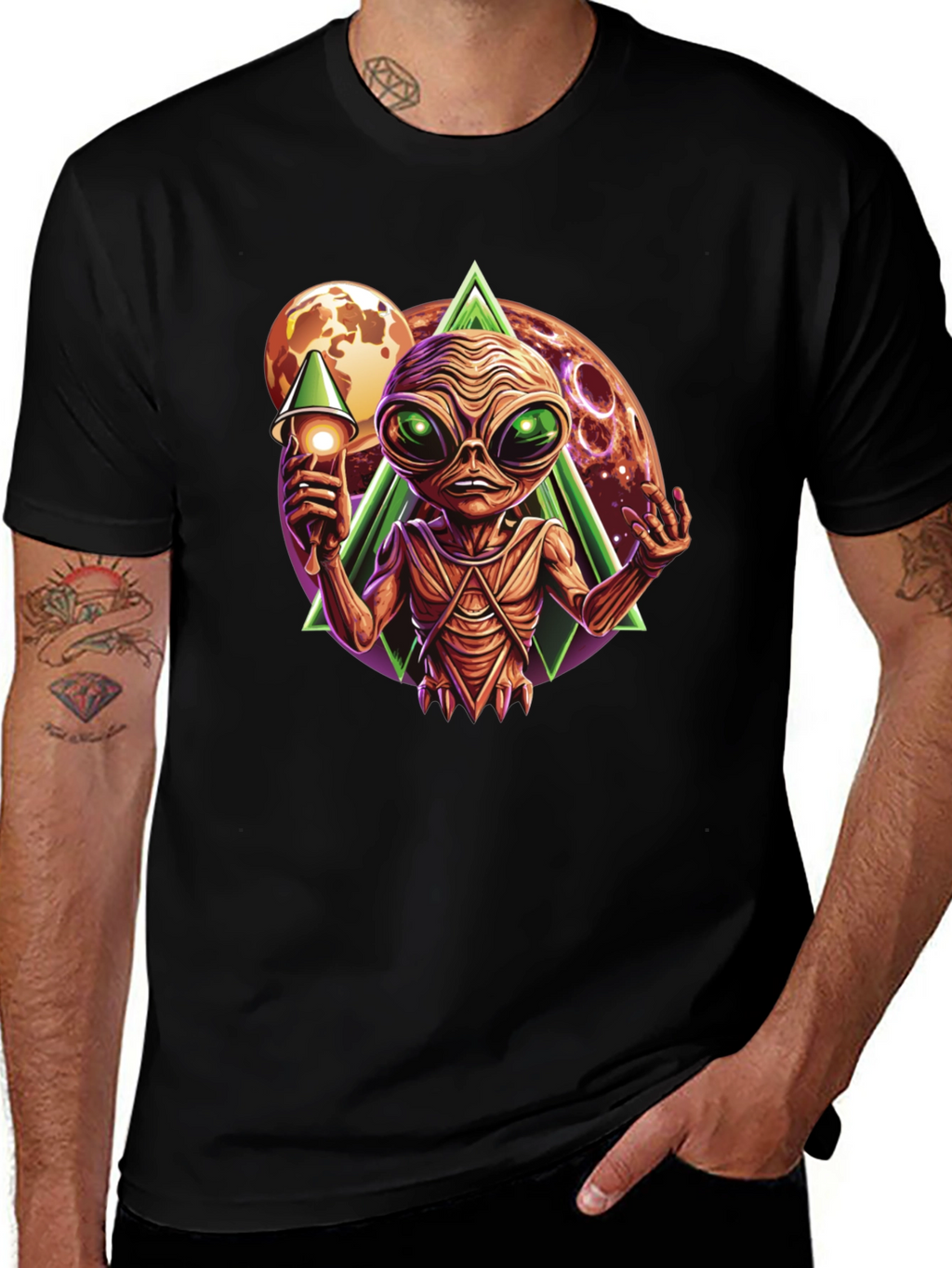 Alien Invasion Graphic Tee - Black Cotton T-Shirt