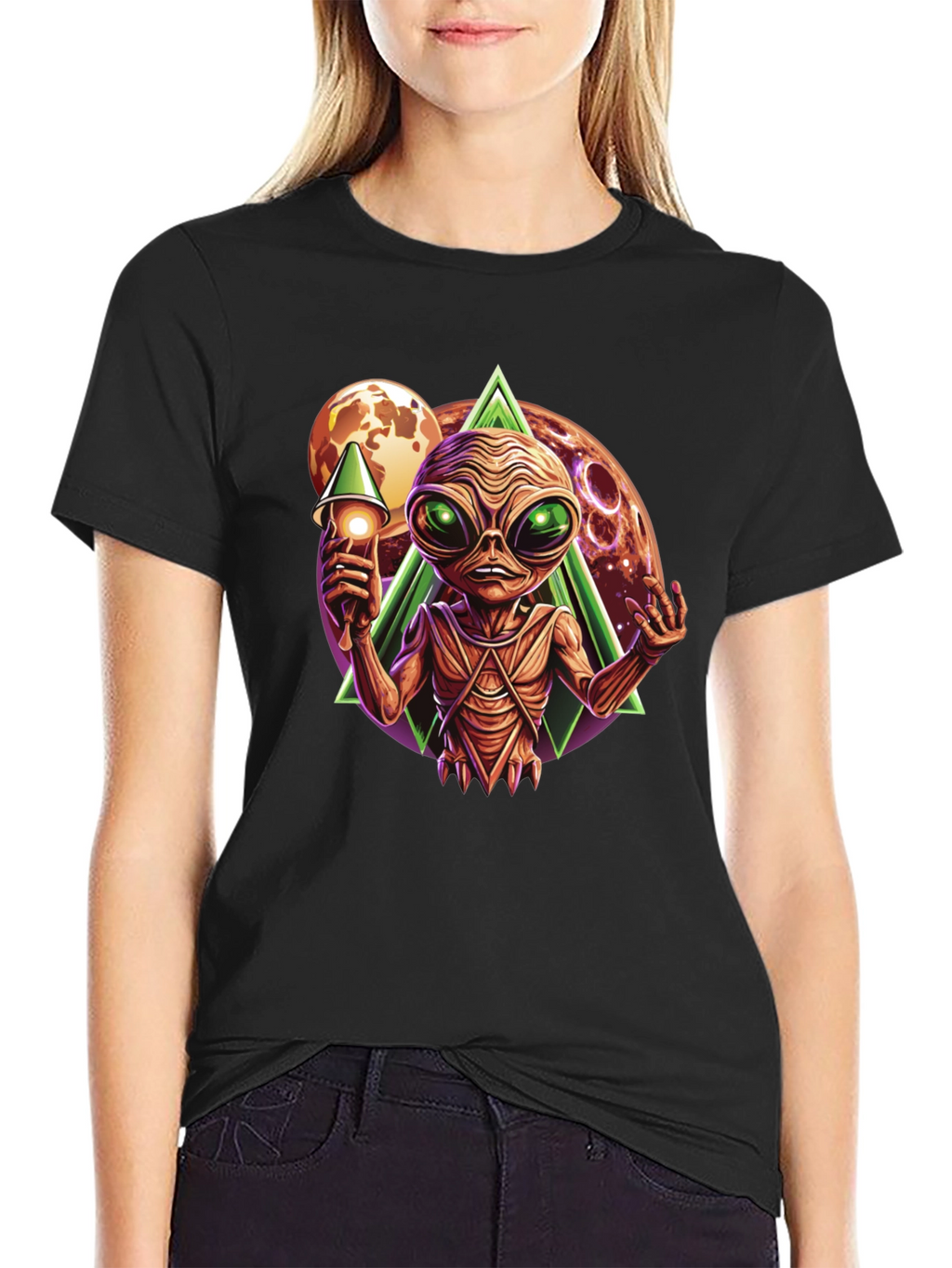 Alien Invasion Graphic Tee - Black Cotton T-Shirt