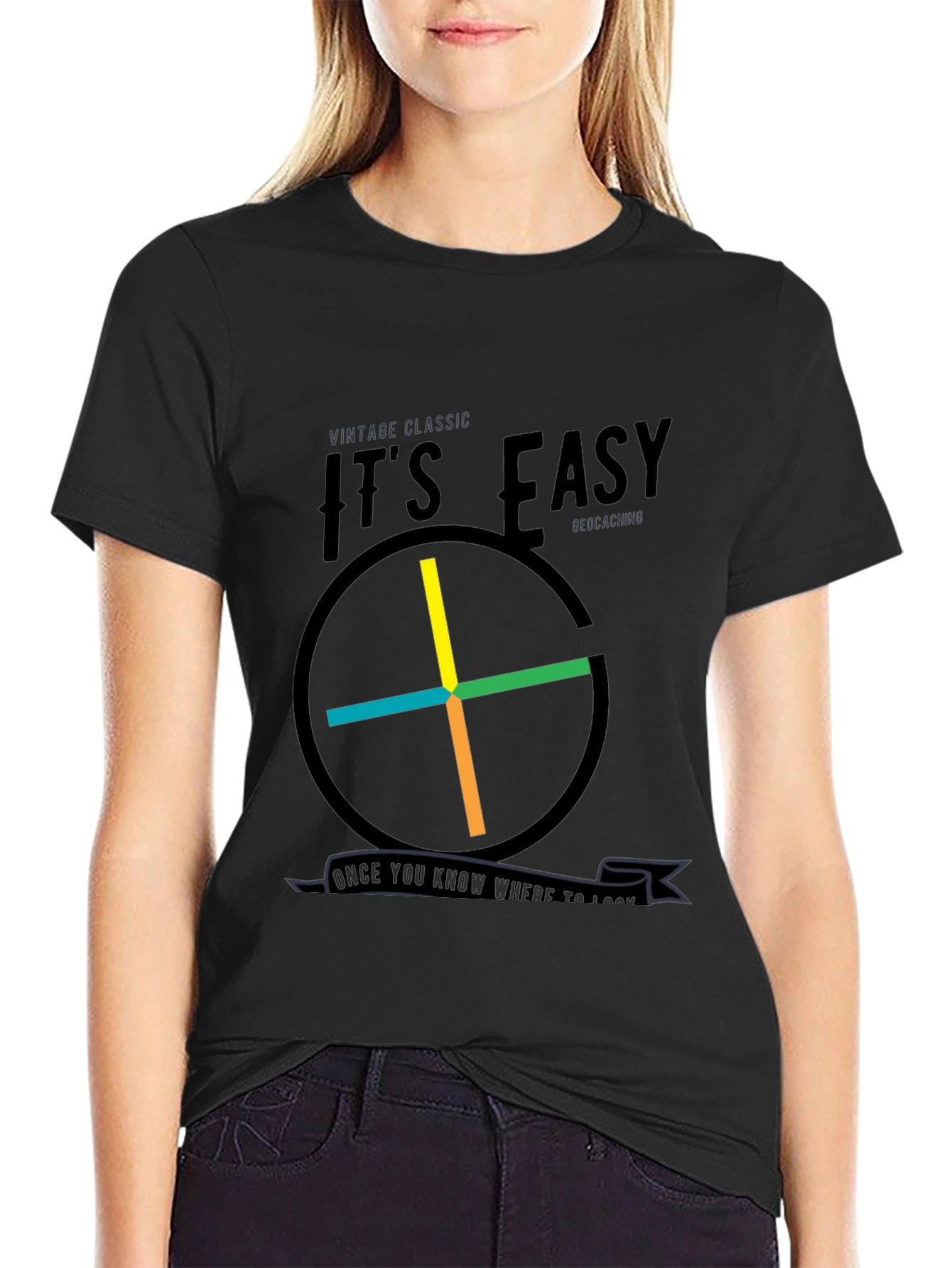 Geocaching Its Easy T-Shirt: Vintage Classic Design