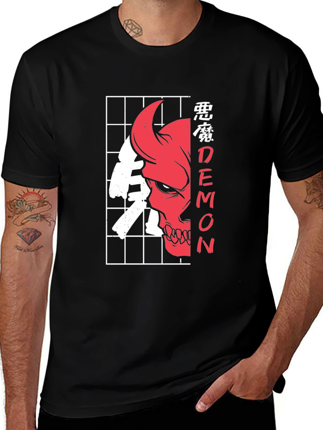 Demon Skull Graphic Tee - Urban Style Black T-Shirt