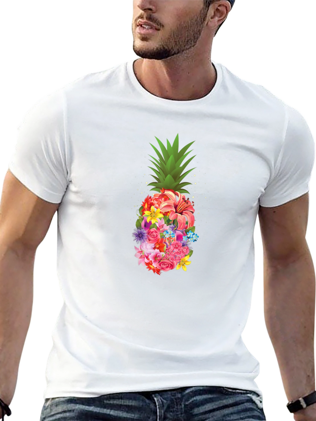 Floral Pineapple Graphic Tee - Black T-Shirt