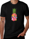 Floral Pineapple Graphic Tee - Black T-Shirt
